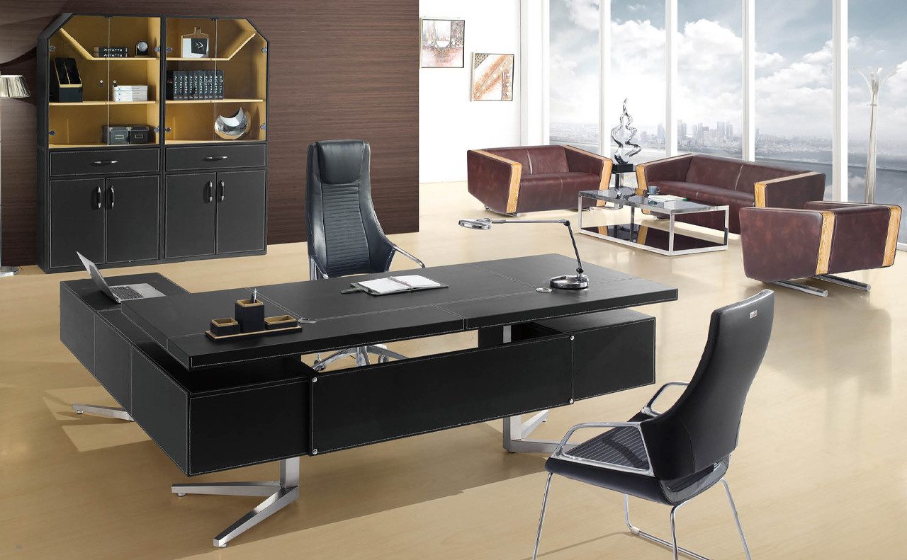 JVmoebel Eckschreibtisch Moderner Arbeitstisch aus MDF & Edelstahl in edler Holzoptik Sofort (Eckschreibtisch), Made in Europa