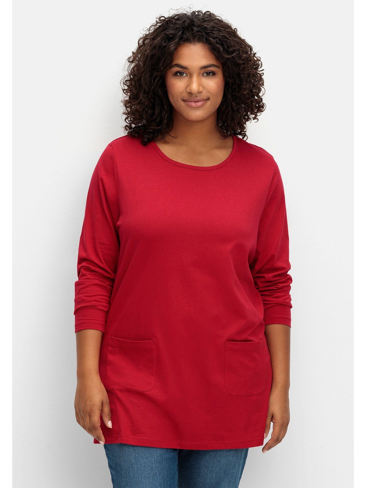 Sheego Longshirt Große Größen mit aufgesetzten rot Taschen