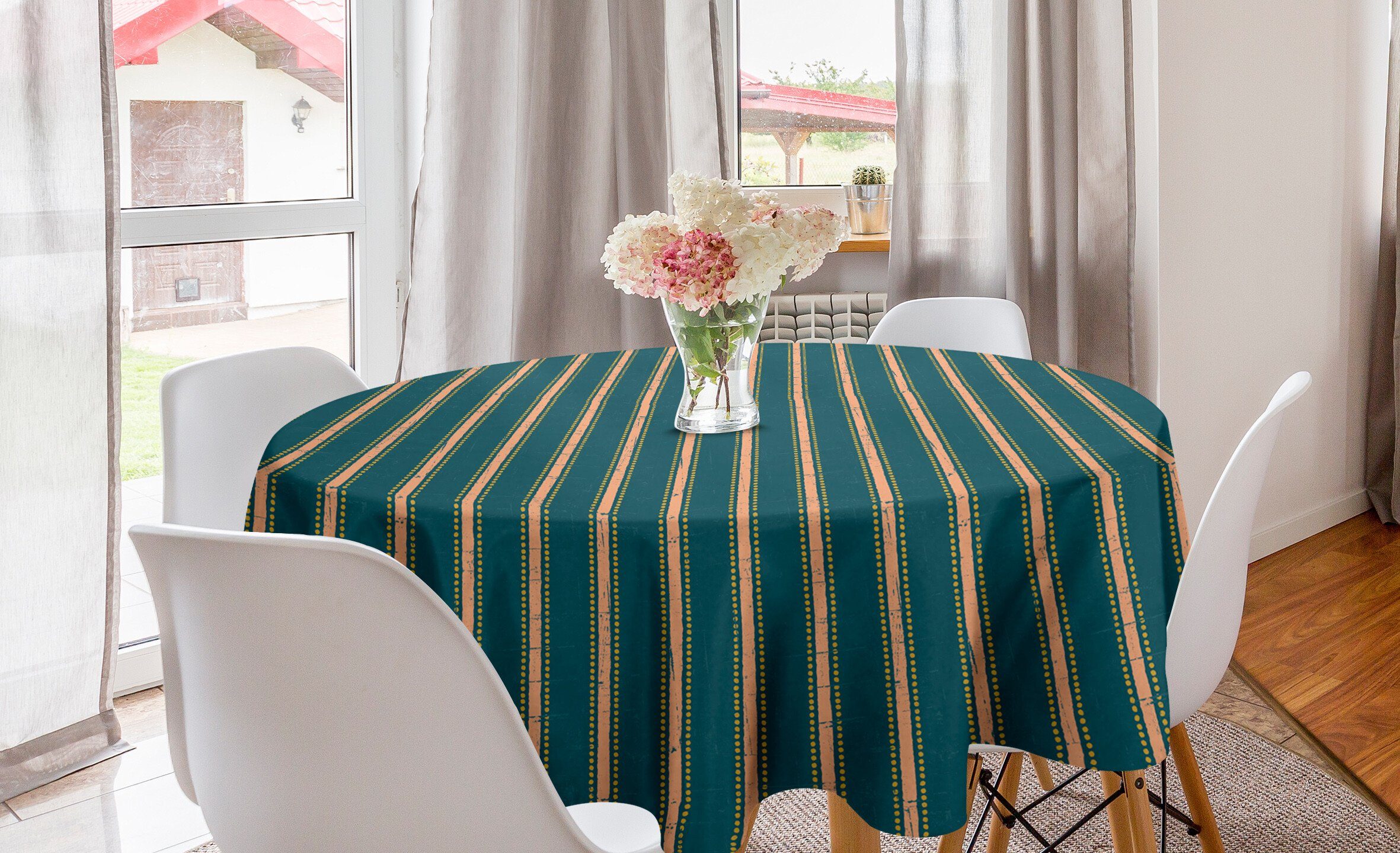 Abakuhaus Tischdecke Kreis Tischdecke Abdeckung für Esszimmer Küche Dekoration, Geometrisch Grungy Stripes Dots | Tischdecken