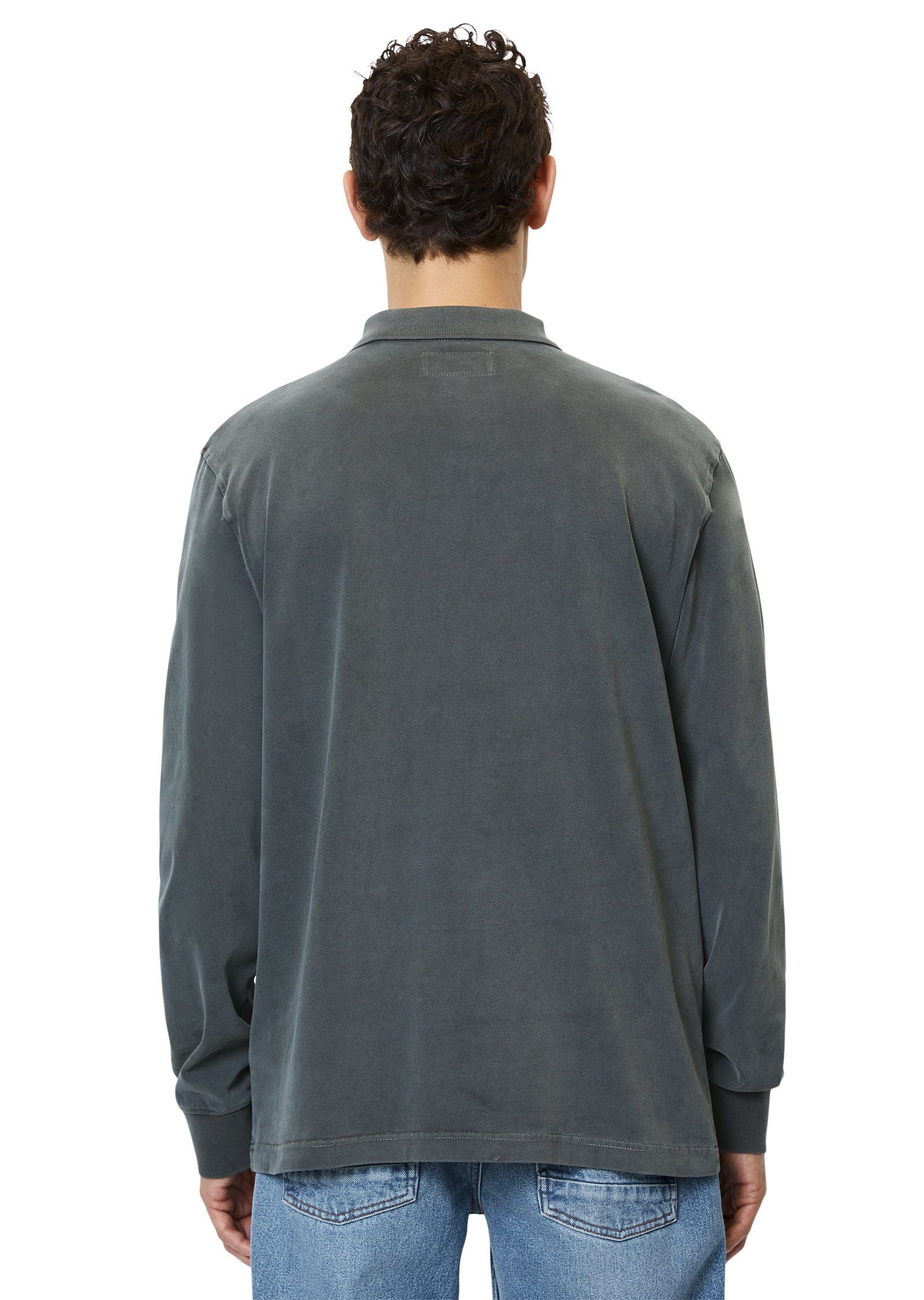 Marc O'Polo Langarm-Poloshirt in Soft-Touch-Jersey-Qualität schwerer grau