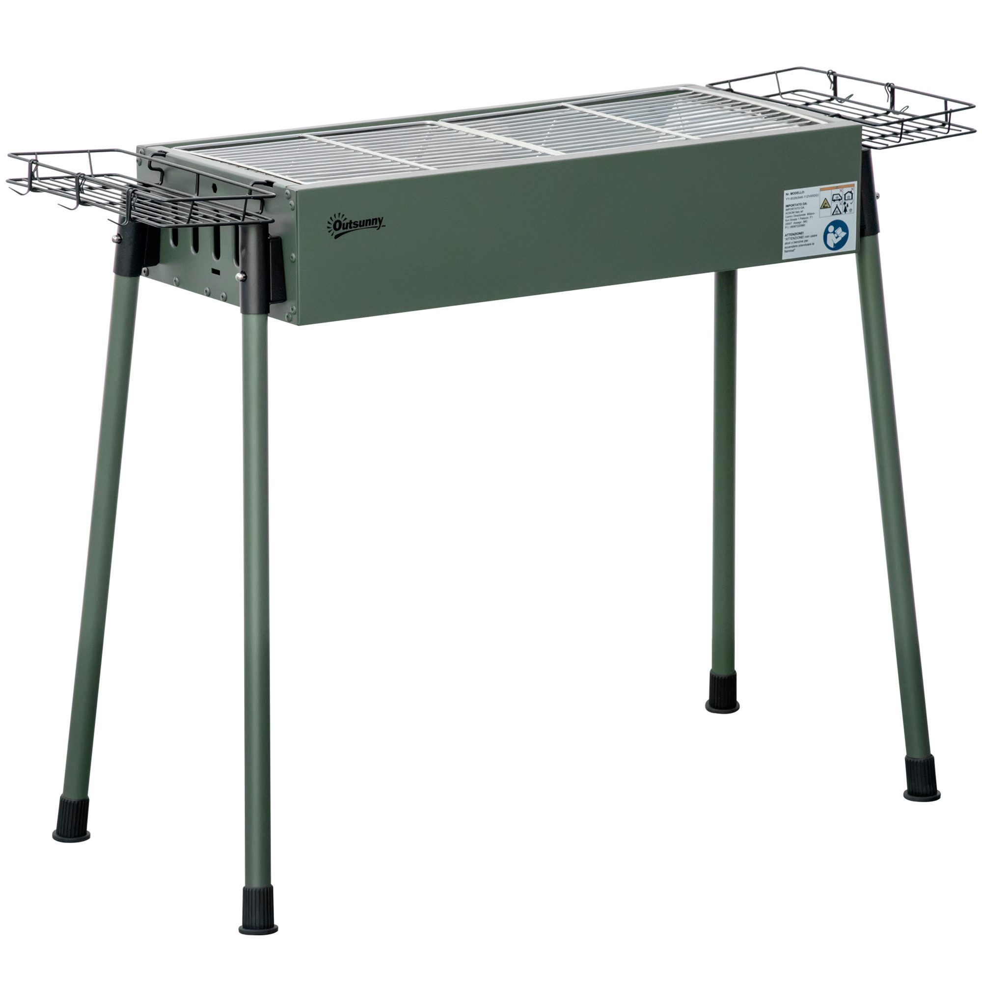 MC Star Holzkohlegrill Holzkohlegrill mit 2 Edelstahlgrillrosten, tragbarer Grill, mit 2 Gewürzablagen für Camping, 94 x 39 x 70 cm, Grün
