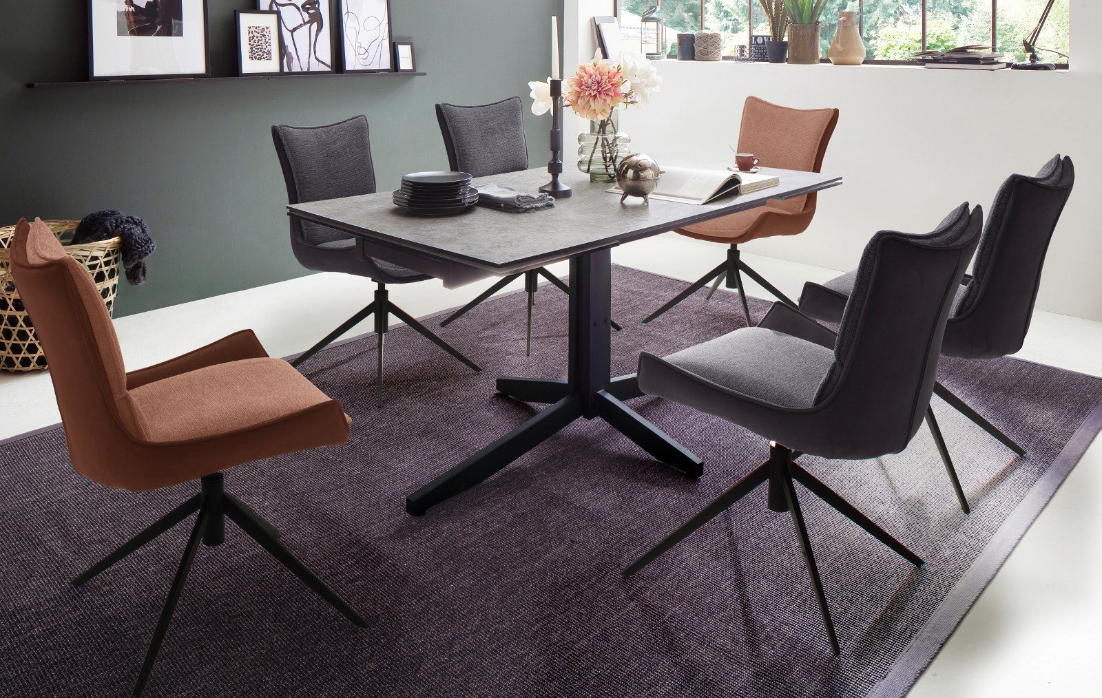 MCA furniture Esszimmerstuhl Deyna (2er-Set, mit Metallgestell in schwarz), 360° drehbar mit Nivellierung