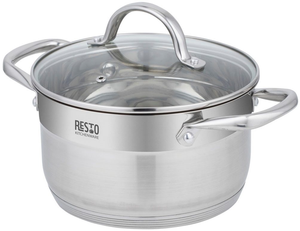 RESTO Kitchenware Kochtopf Rigel, Topf energiesparend und spülmaschinenfest, Edelstahl 18/10 (2-tlg), mit hitzebeständigem Glasdeckel, im Geschenkkarton