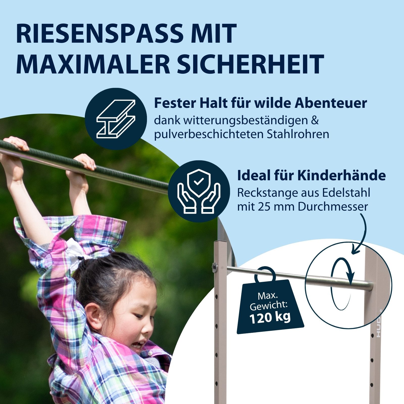 Hudora Turnreck Vario Outdoor/Garten, Reckstange, Turnstange für Kinder & Erwachsene, höhenverstellbar