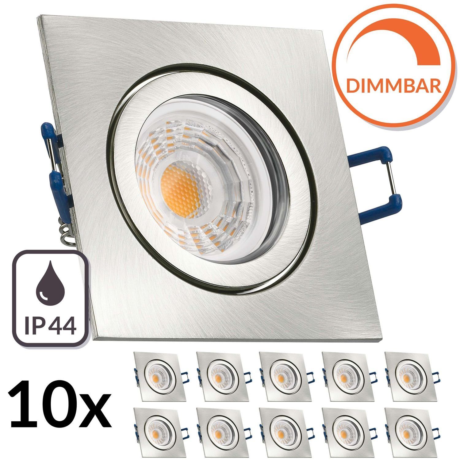 GU10 LEDANDO Einbaustrahler IP44 10er gebürstet LED LED Einbaustrahler Markens mit Set LED Silber