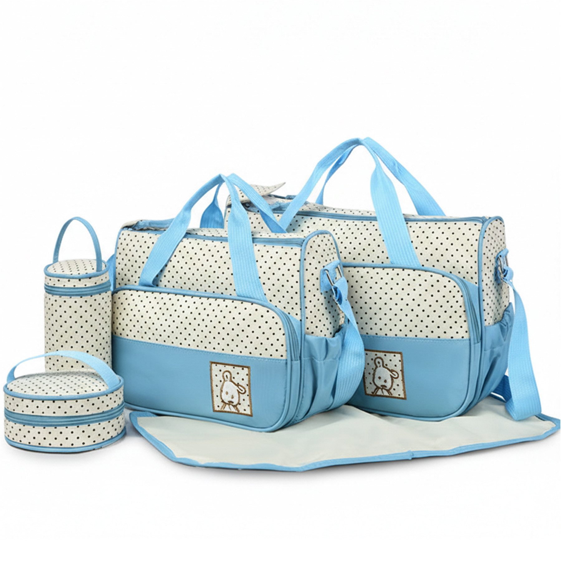Keyura Wickeltasche 5-teiliges Baby Wickeltasche Set mit Flaschenwärmer & Wickelunterlage (Große Windeltasche als Umhängetasche & Reisetasche, Krankenhaustasche für Geburt, Mama Papa Kinderwagen), Reise Wickeltasche, Mehrzweck Wickeltasche für Unterwegs
