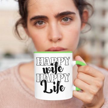 Trendation Tasse Lustige Tasse Geschenk für Ehemann Spruch Happy Wife Happy Life Eheman