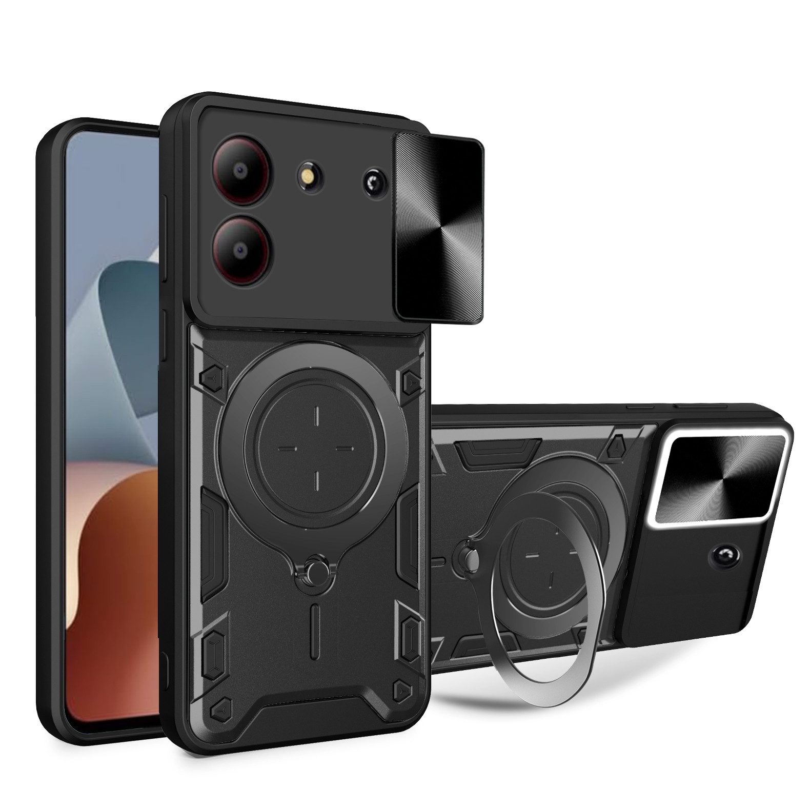 betterfon Handyhülle für ZTE Blade Hülle mit Slide Kameraschutz Ringhalter Bumper Case, Outdoorhülle mit Ringhalter Smartstand und Silikonkern