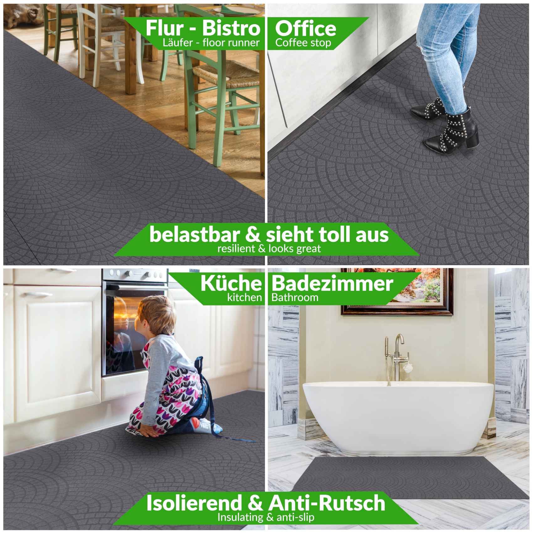 ANRO Küchenläufer Teppichläufer DAVIS Velours Läufer, Eckig, Bodenläufer 100x100cm Mosaik Anthrazit pflegeleicht