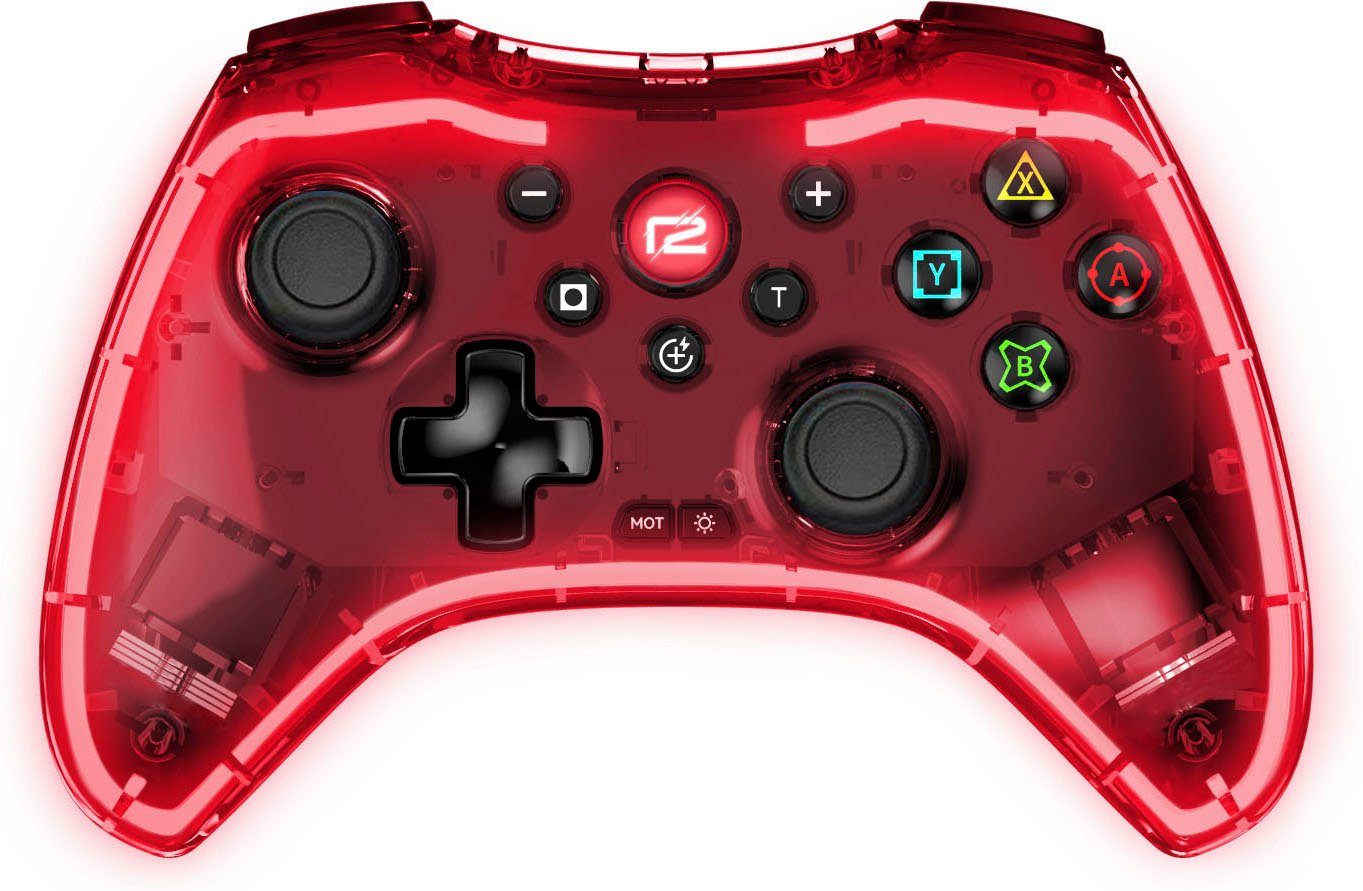 Ready2gaming Nintendo Switch Pro Pad X Led Edition in transparent mit roter LED Nintendo-Controller