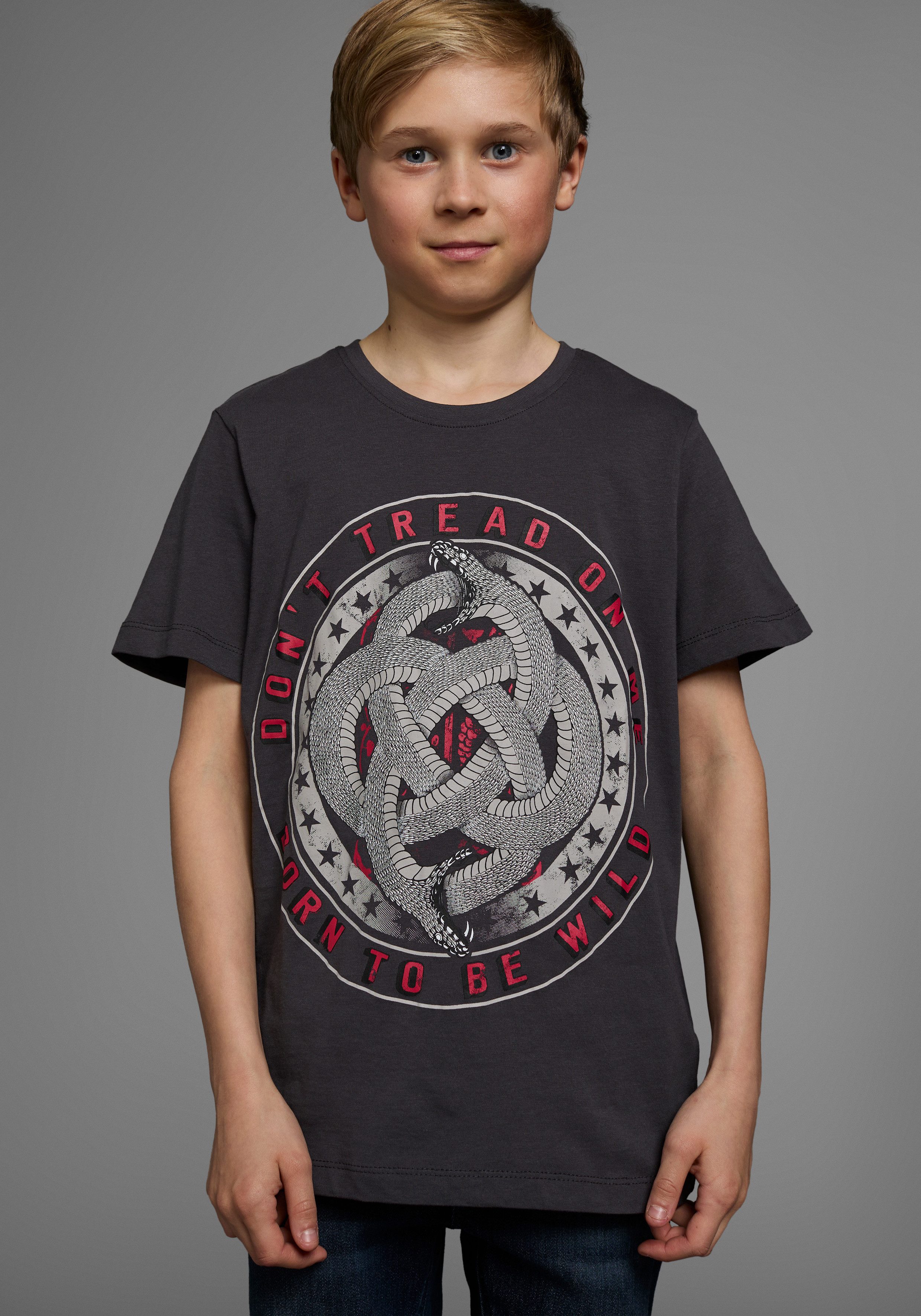 KIDSWORLD T-Shirt Kurzarm, Basic-Passform, mit modischem Druck, Rundhalsausschnitt