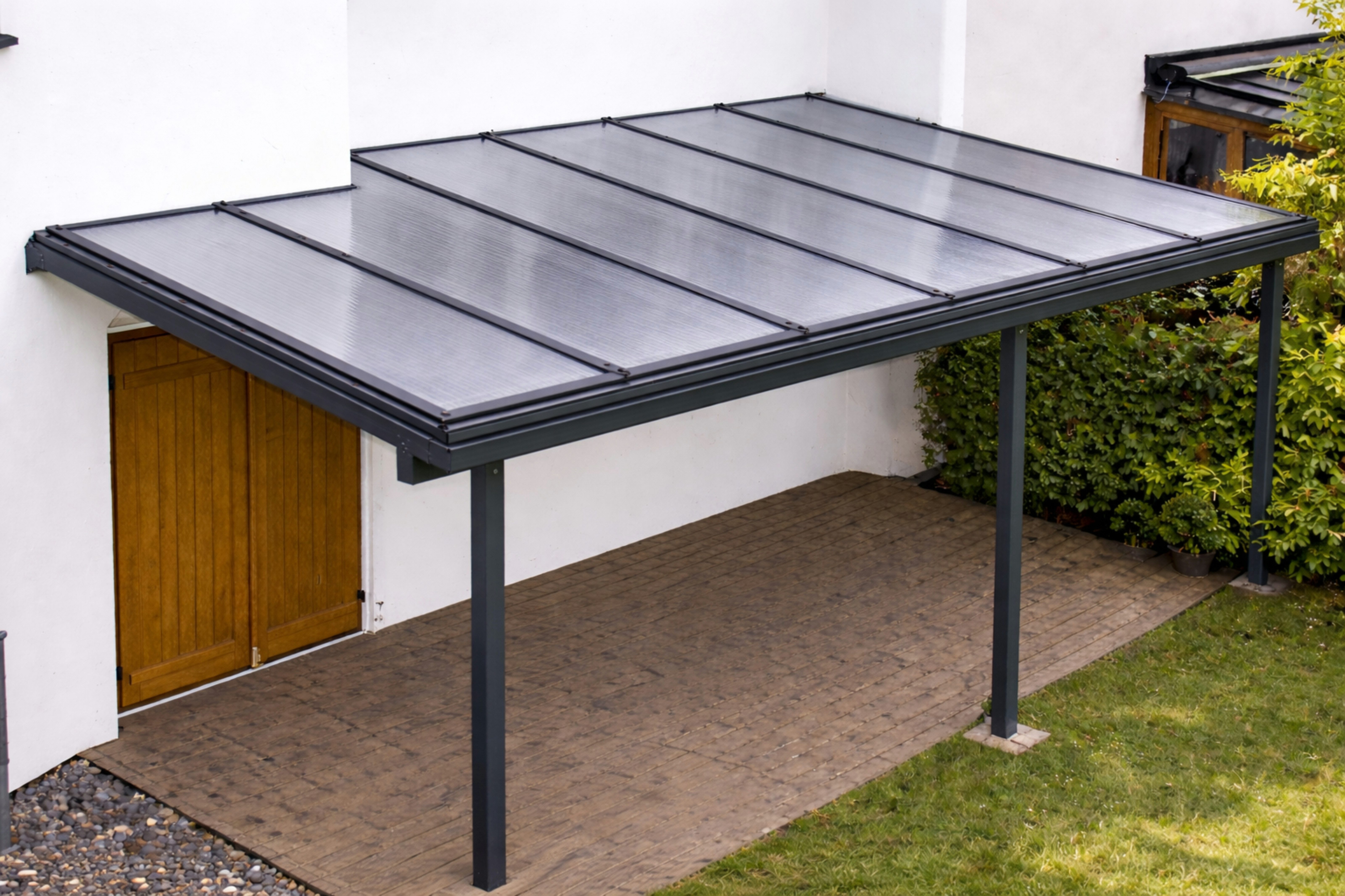 DREKU Terrassendach Aluminium 7016FS anthrazit, Stegplatten klar, BxT: 300x300 cm, Bedachung Polycarbonat Stegplatten 16 mm, (Bausatz), Bausatz zur Selbstmontage