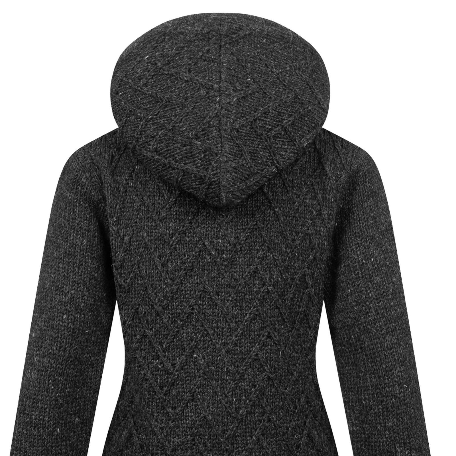 ALMHUBER Longstrickjacke ALMHUBER Damen Strickjacke Kurzmantel Wolle Winter Jacke Kapuze Boho – Bild 4 von 5