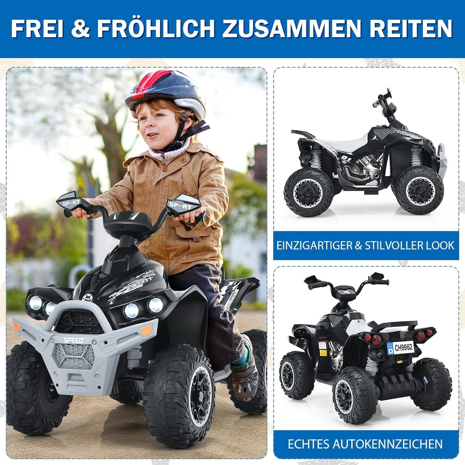 KOMFOTTEU Elektro-Kinderquad Kinderfahrzeug Elektroauto, mit LED-Scheinwerfern, Musik & Hupe