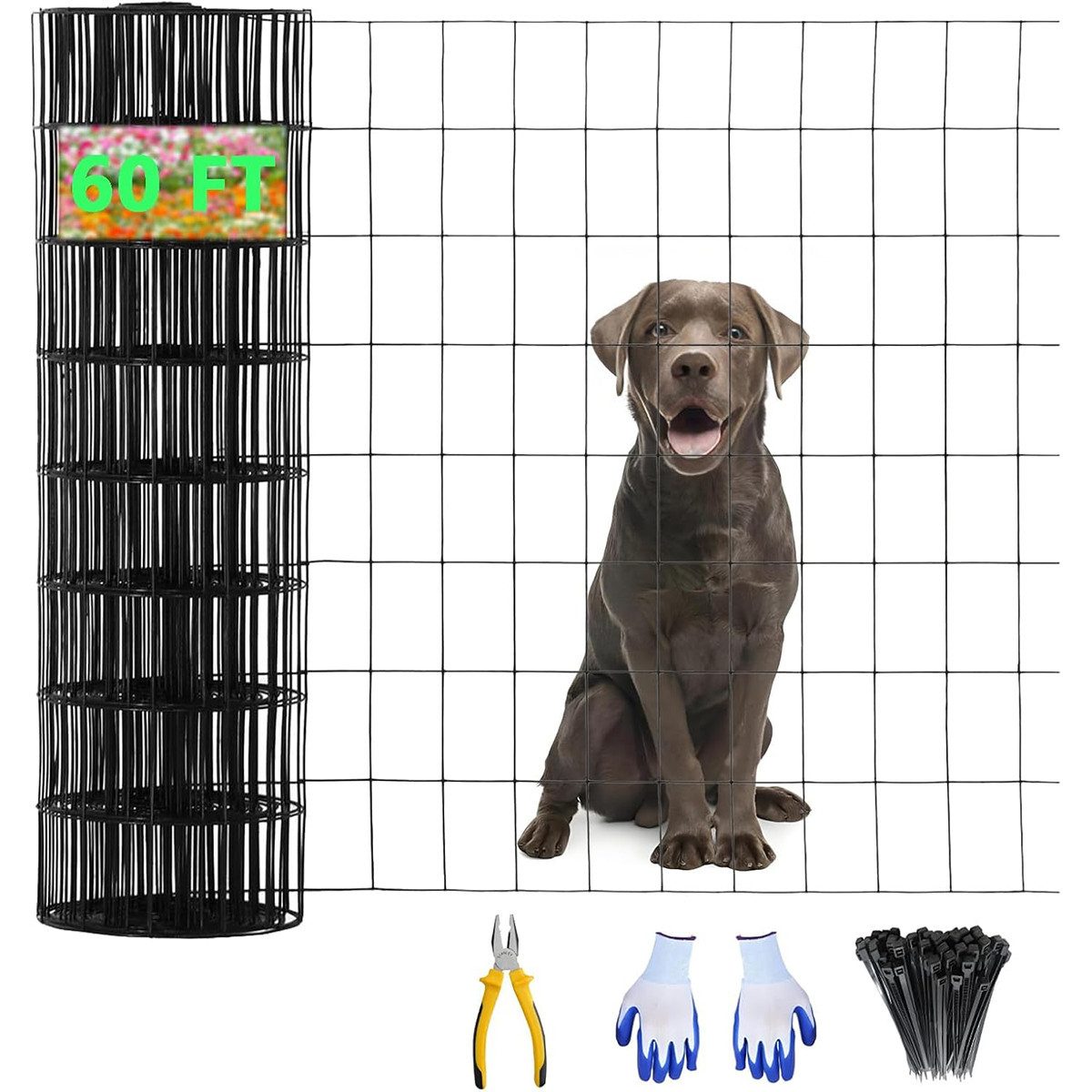 GarveeMore Maschendrahtzaun Verzinkter Maschendrahtzaun 61cmx18m, 16GA, inkl. Zange+Handschuhe