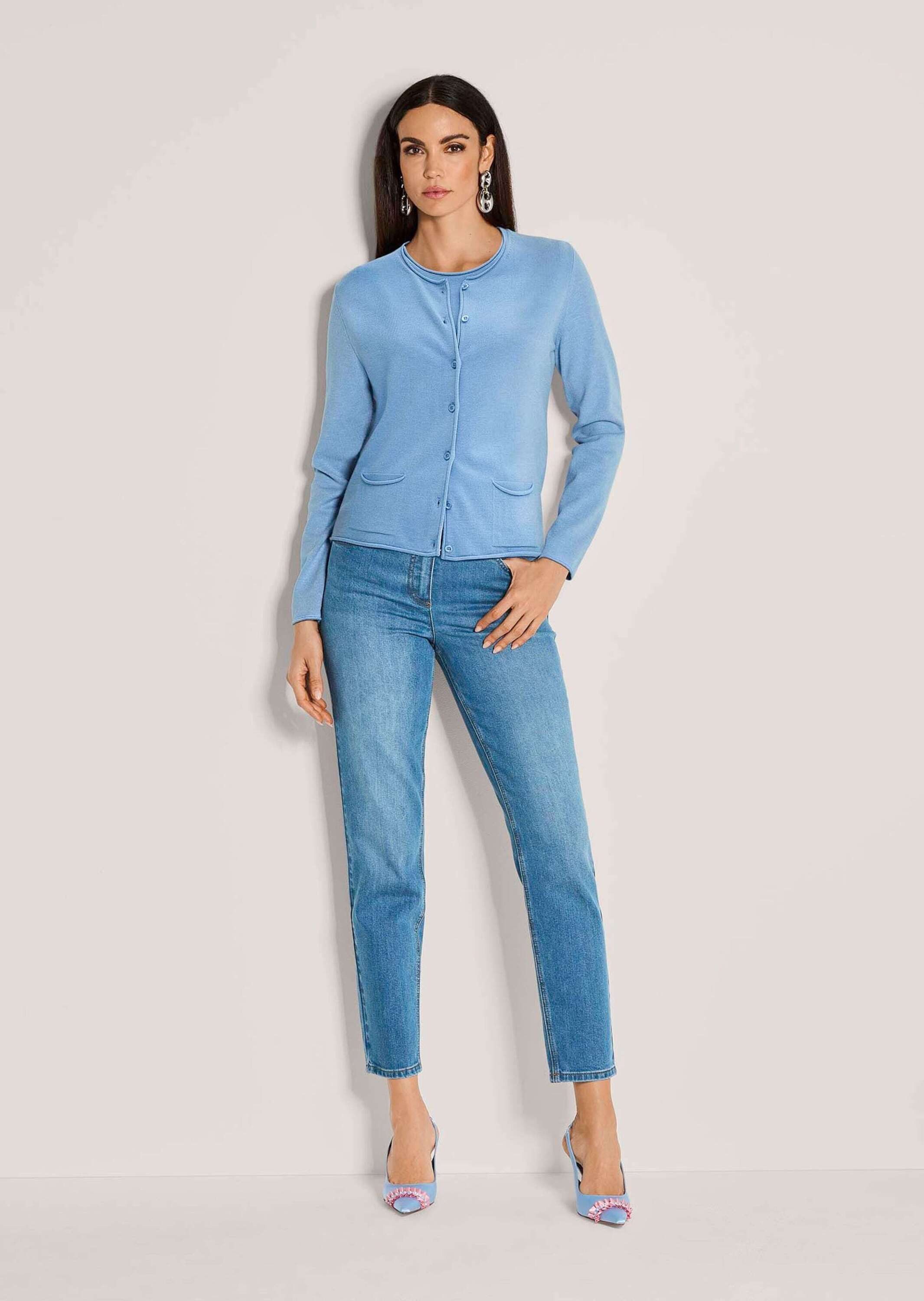 MADELEINE Strickpullover Basic Strickjacke mit Halbarmpullover Langarm Strickjacke mit Feinstrickpullover, Set, Modal