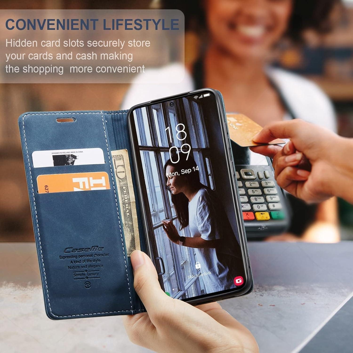 LuxusKollektion Flip Case Handyhülle Samsung Galaxy S21 5G Flip Case Blau in Lederoptik – Bild 3 von 5