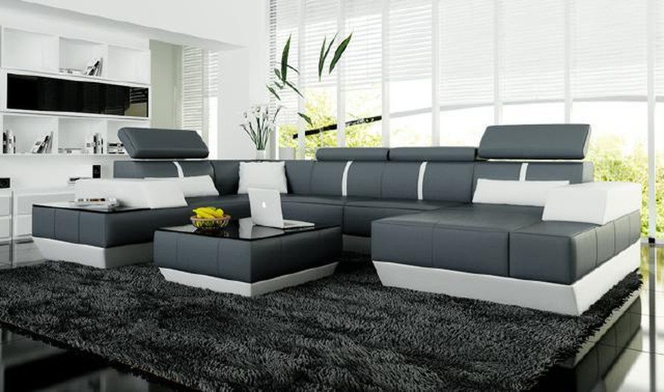 JVmoebel Ecksofa Ledersofa + USB,Wohnlandschaft Sofa Ecksofa Eckcouch Ledercouch Poster, Made in Europa