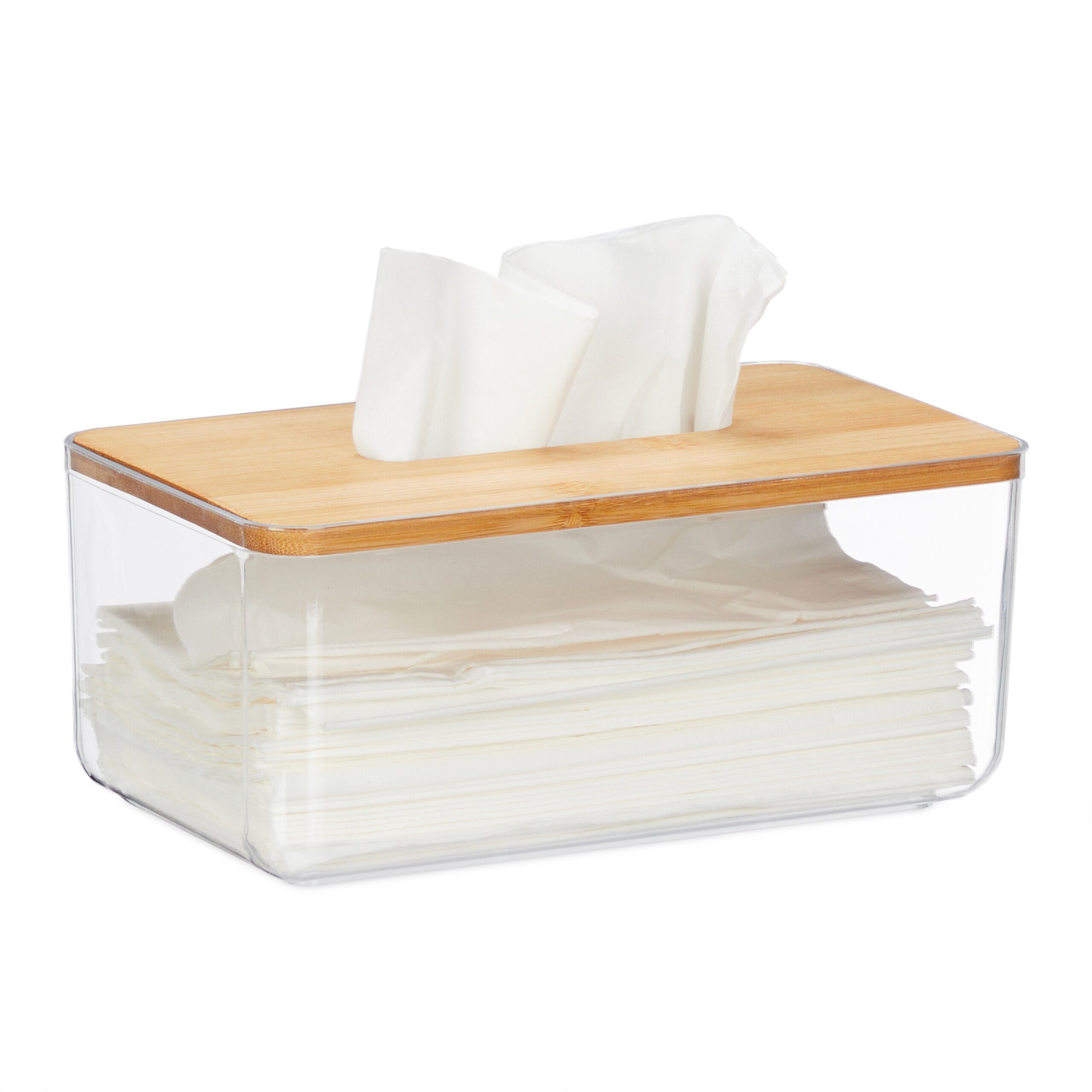 Papiertuchbox Transparente Tücherbox mit Bambus-Deckel