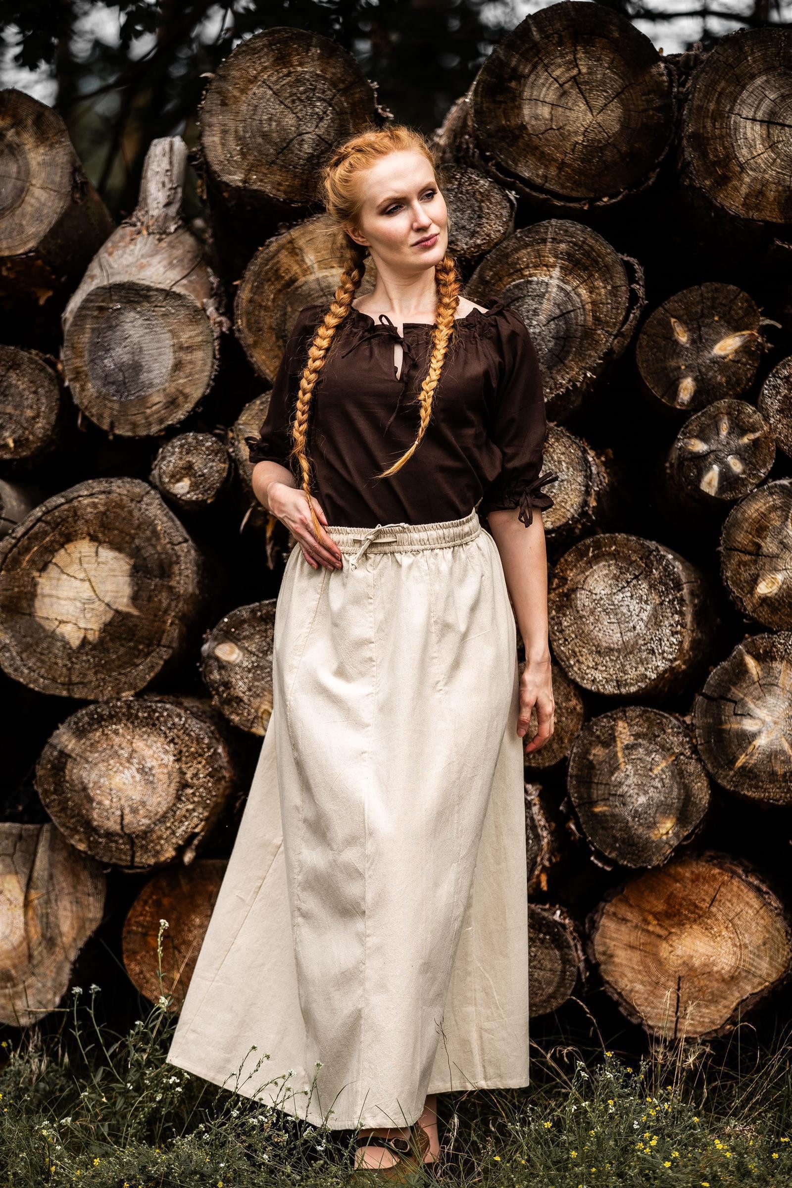 Leonardo Carbone Burgfräulein-Kostüm Kurzarmbluse "Vera" mit Tunnelzug, weiche Baumwolle, schulterfrei tragbar