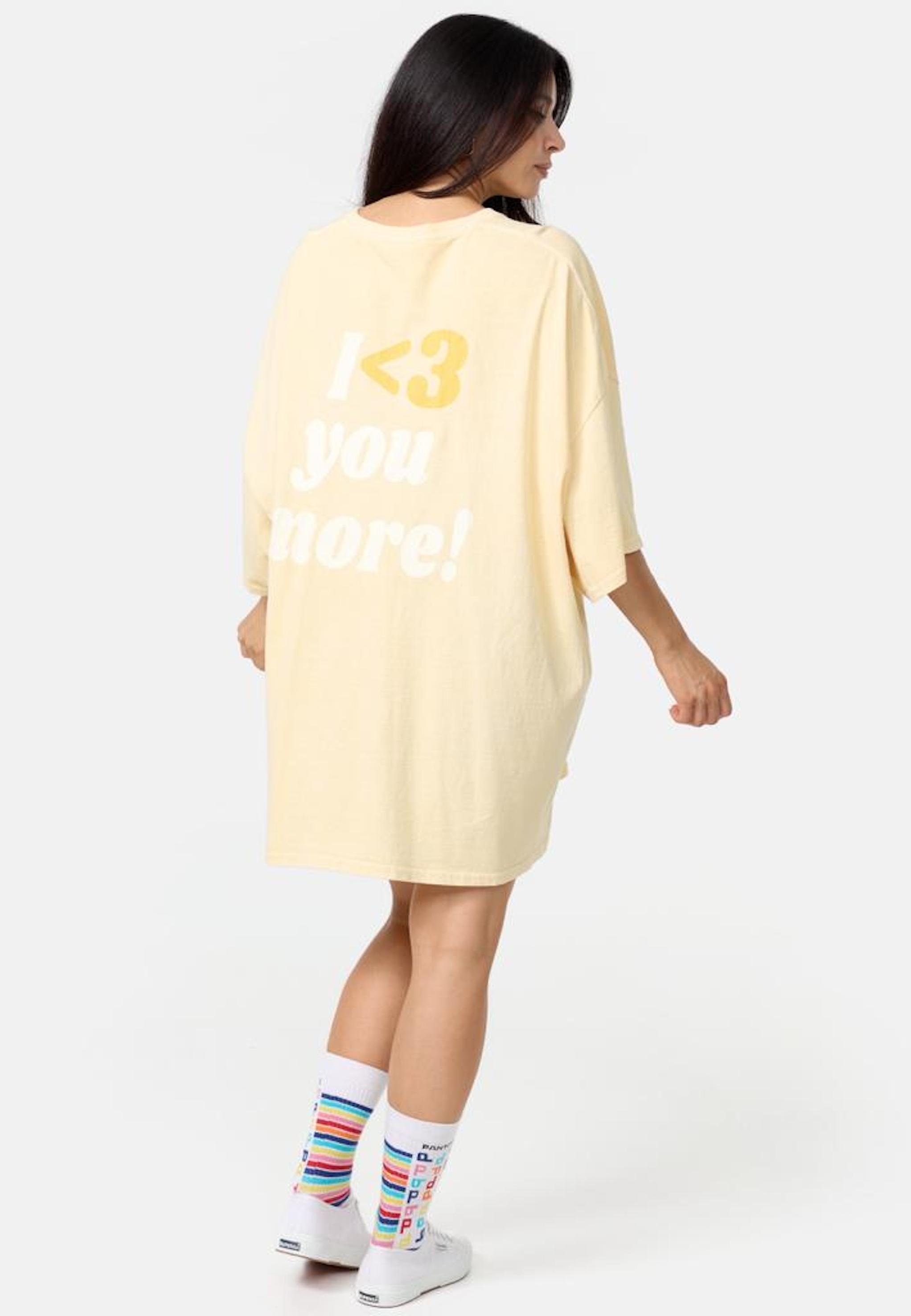 Worldclassca T-Shirt Worldclassca Oversized Print I Love T-Shirt lang Tee Sommer Oberteil Gelb