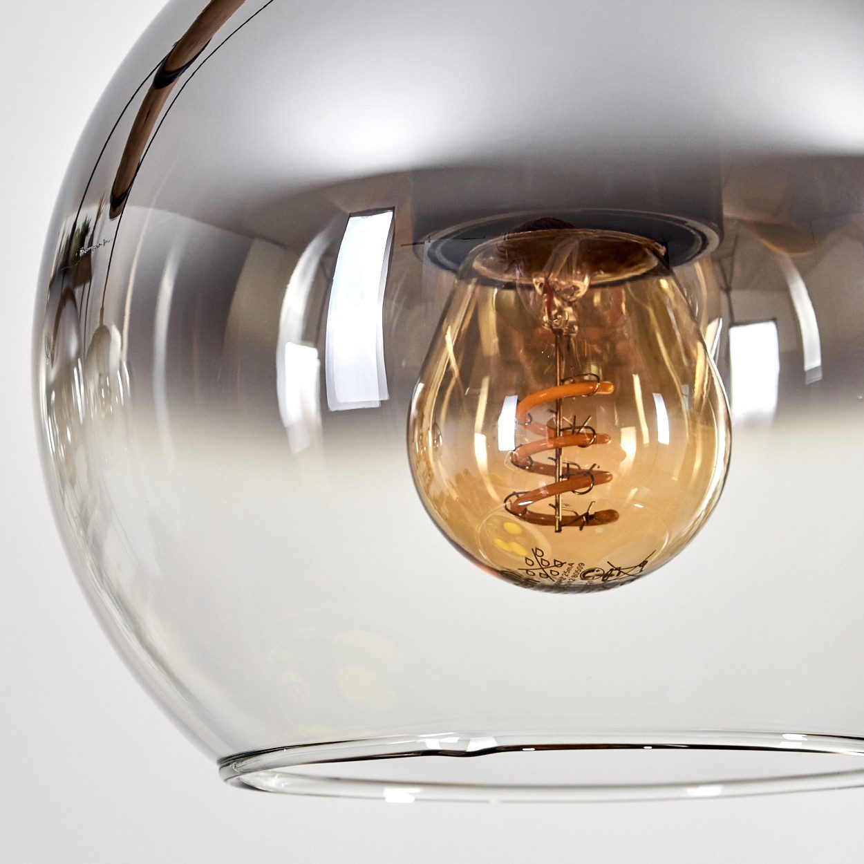 hofstein Pendelleuchte Hängelampe aus Metall/Holz/Glas in Schwarz/Natur/Chrom/Rauch/Klar, ohne Leuchtmittel, Hängeleuchte im Boho-Design mit Glasschirmen und Holzbalken, 3 x E27