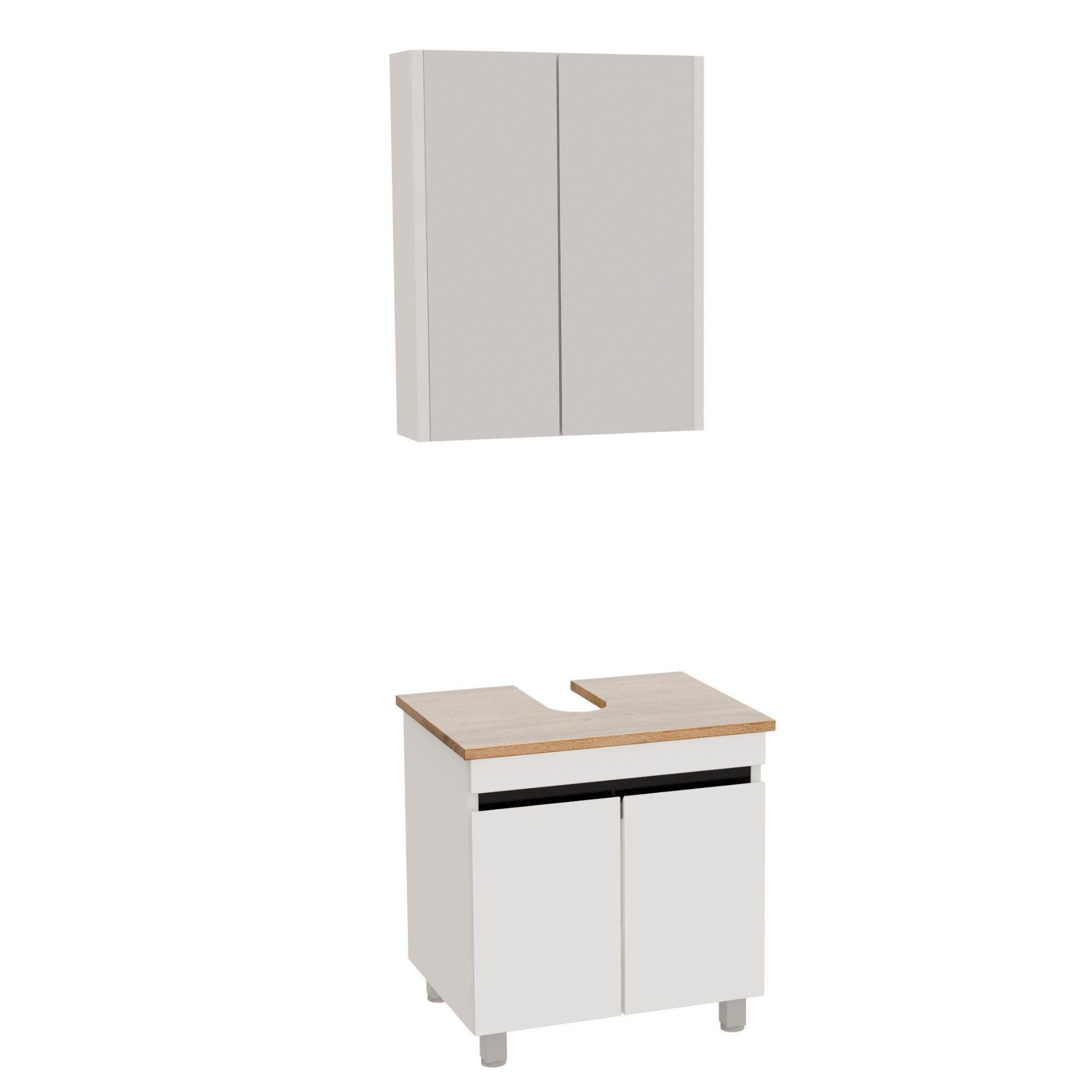 Karen Badmöbel-Set Stehendes Badmöbel Set Venus, (Badmöbel-Set, 2-Teilig (Unterschrank, Spiegelschrank), 2-St., Unterschrank mit Schubladen, Spiegel mit Regalen), Futuristisches Design, MDF Lam, Softclose, Highgloss