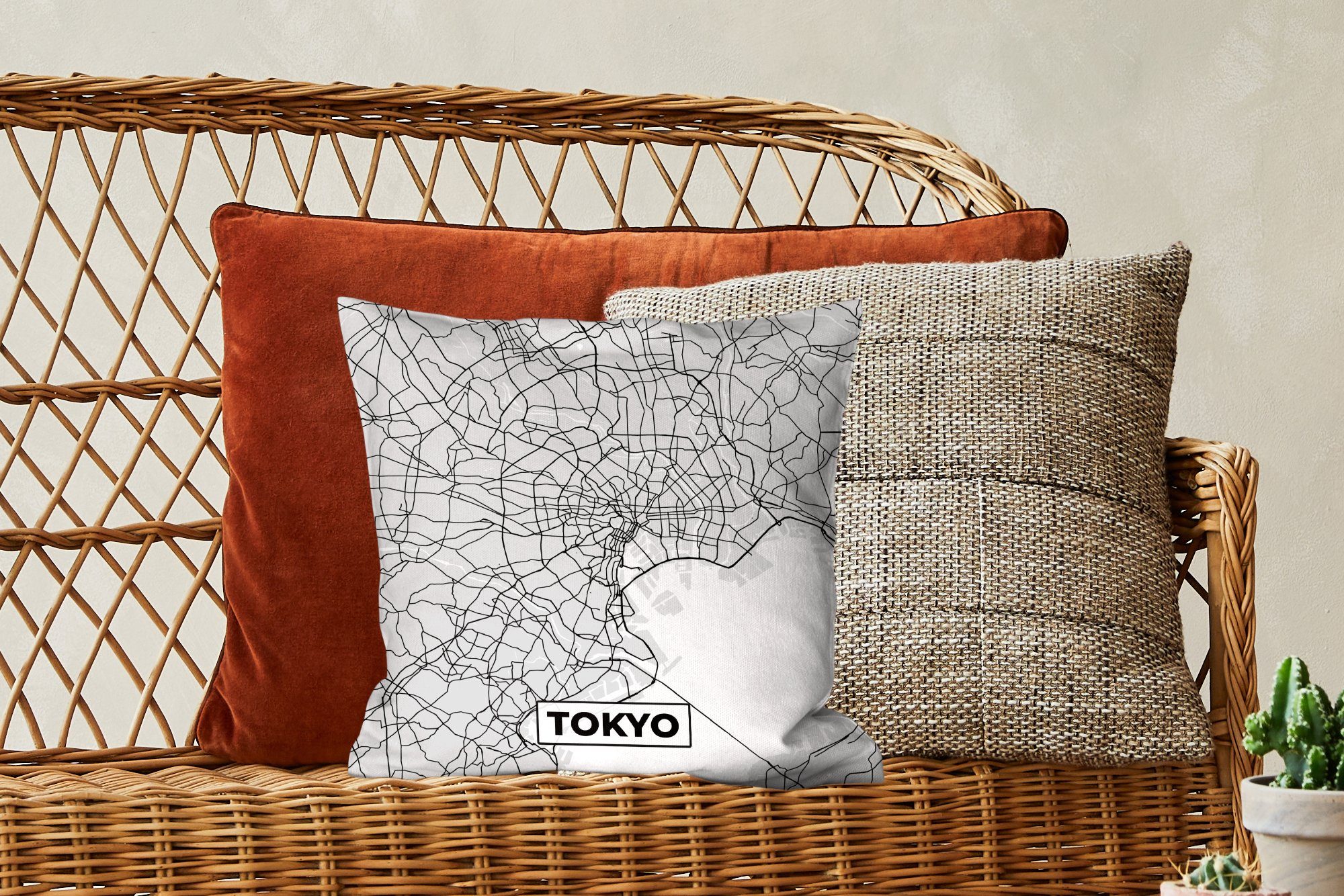 Wohzimmer, Deko, weiß Schlafzimmer, - Sofakissen Schwarz Dekokissen Stadtplan - Zierkissen - Karte, und Füllung MuchoWow mit für Tokio