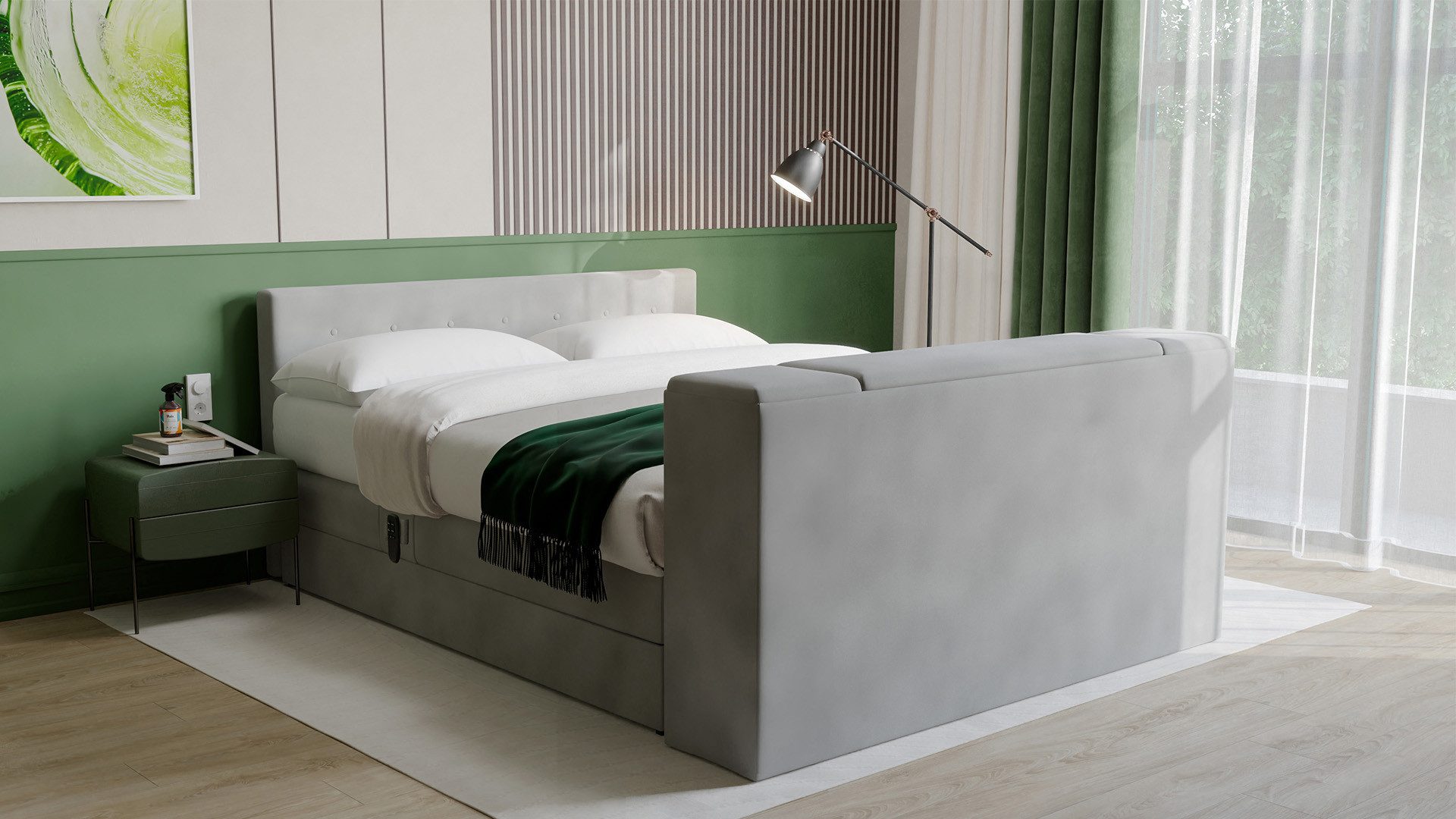 PAARA Boxspringbett mit TV Lift elektrisch verstellbar mit Motor mit alles - Modell 25GM, mit Belüftungssystem