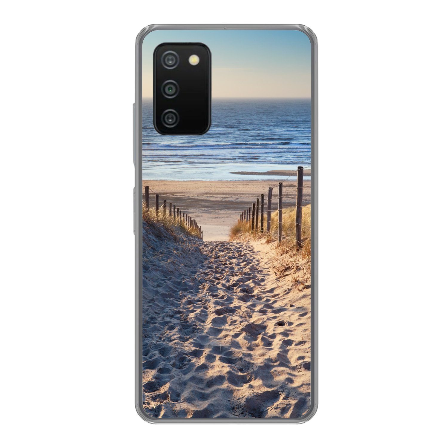 MuchoWow Handyhülle für Samsung Galaxy A03s Strand - Meer - Niederlande - Dünen - Sonne, Smartphone-Bumper, Print, Handy Schutzhülle Dünn