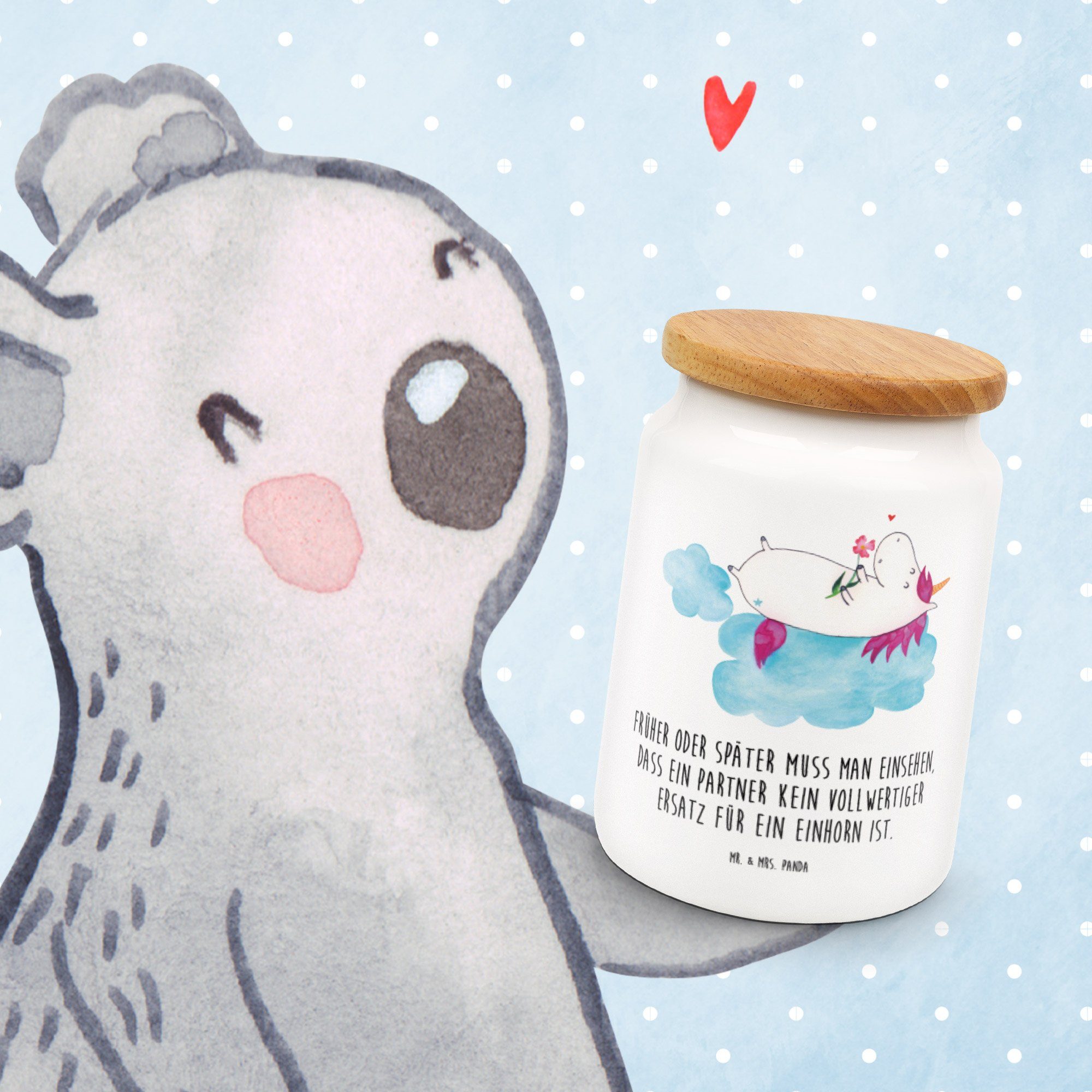 Panda & Pegasus, verliebt Mr. Einhorn (1-tlg) - Keramik, Wolke Deko, Mrs. auf - Weiß Einhorn Vorratsdose Geschenk,