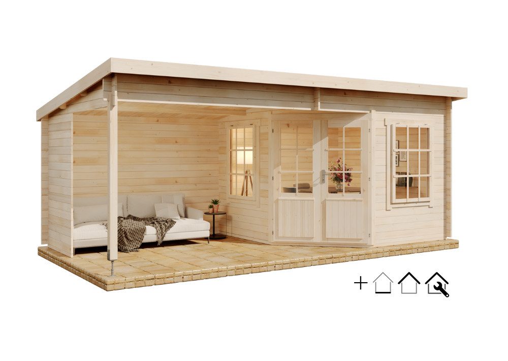Alpholz Gartenhaus Holz Premium Set 5-Eck Carl 6x3m inkl. Montage, BxT: 622x332 cm, (Set), Inkl. Boden, Dach & Montage