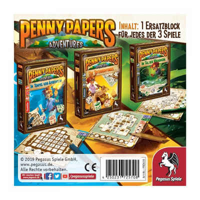 Pegasus Spiele Spiel, Penny Papers Adventure - Ersatzblöcke für 3 Spiele - deutsch