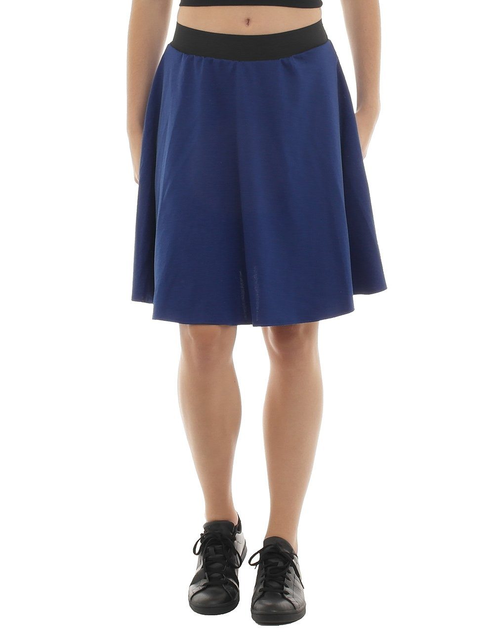 F&K-Mode Midirock Swing Rock Midi Falten Gummibund hohe Taille Swingrock