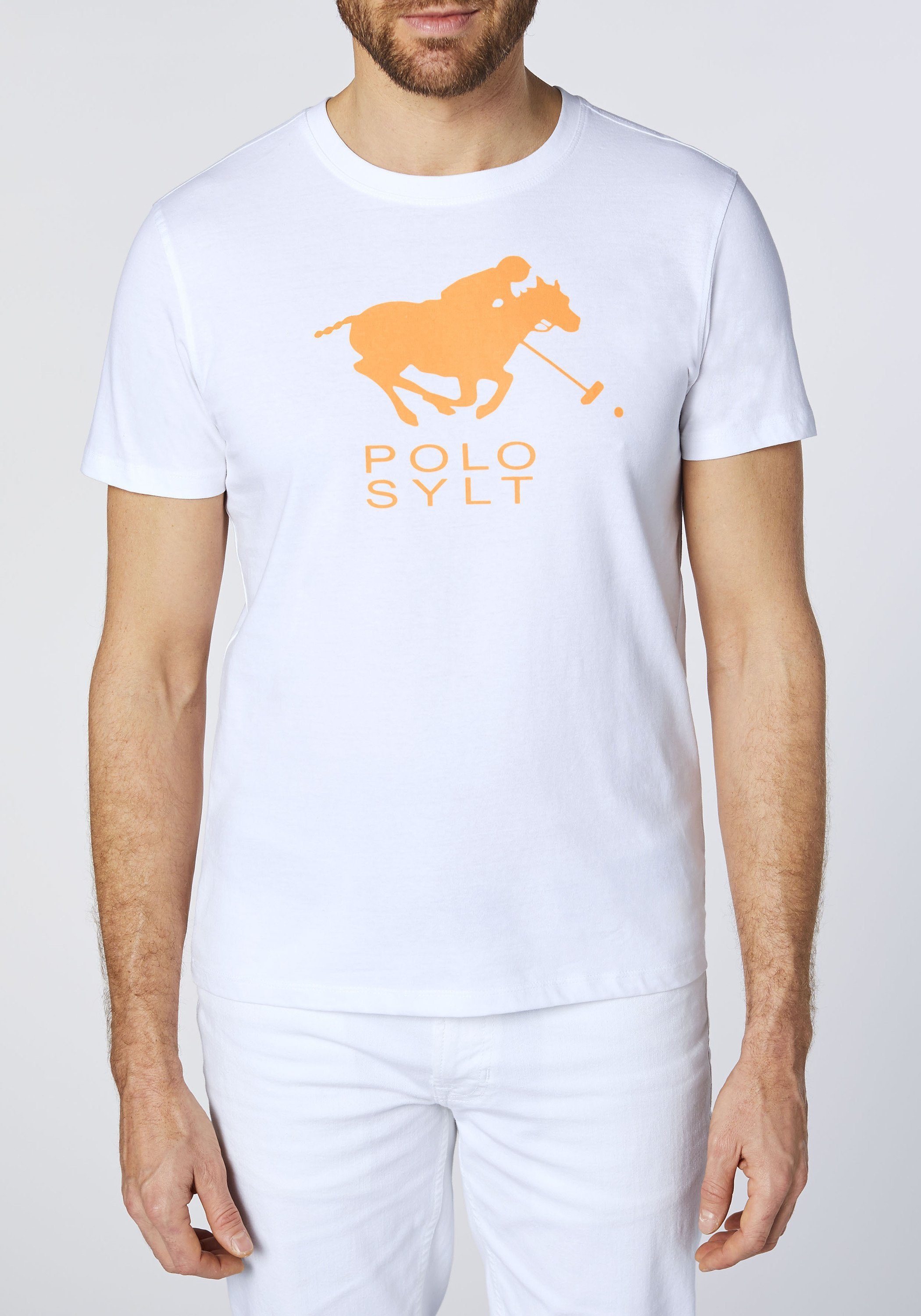 mit Polo Frontprint Print-Shirt Bright Logo Sylt White Neon