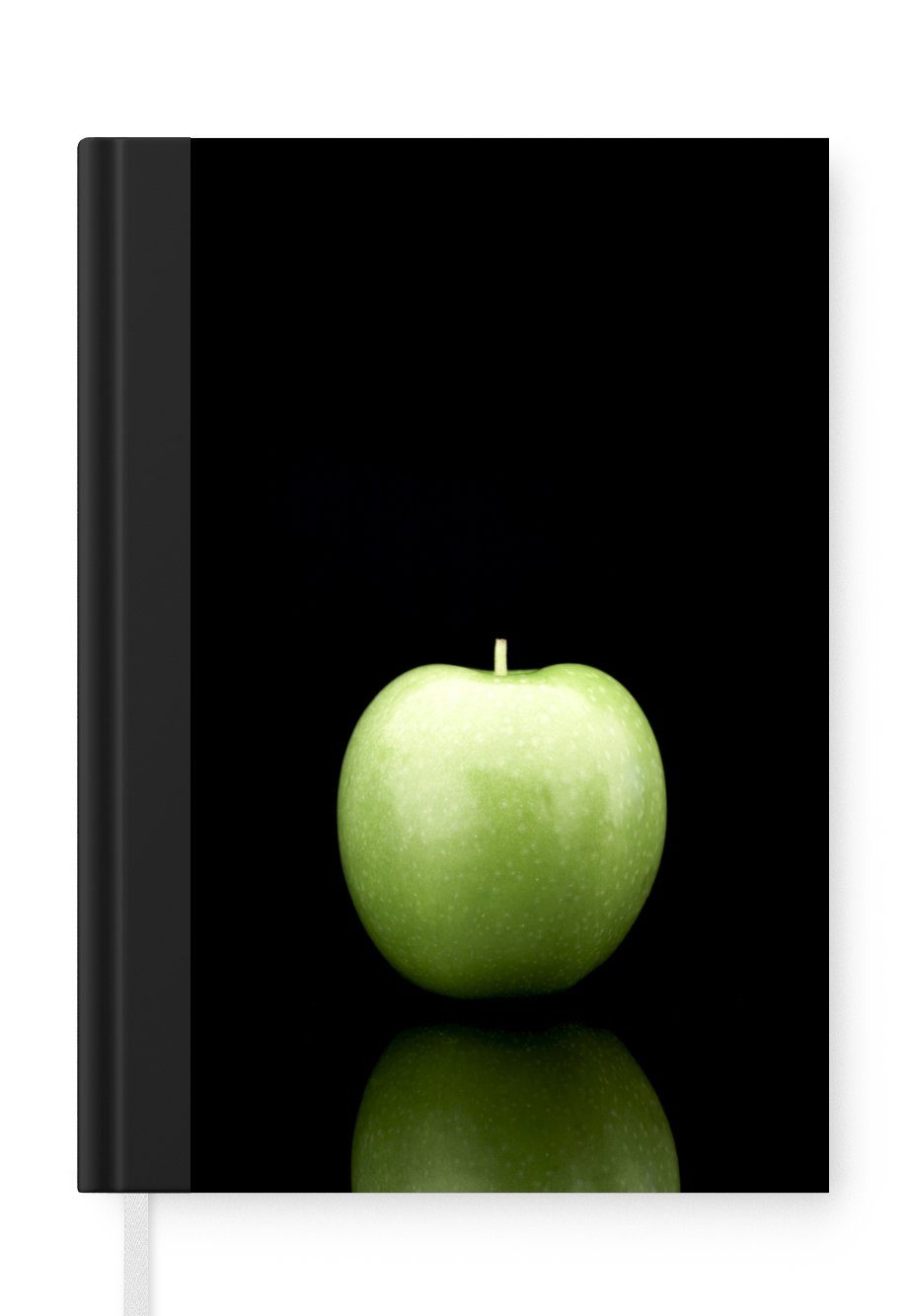 MuchoWow Notizbuch Granny Smith auf Notizheft, A5, Journal, Hintergrund, 98 Tagebuch, Merkzettel, schwarzem Seiten, Haushaltsbuch