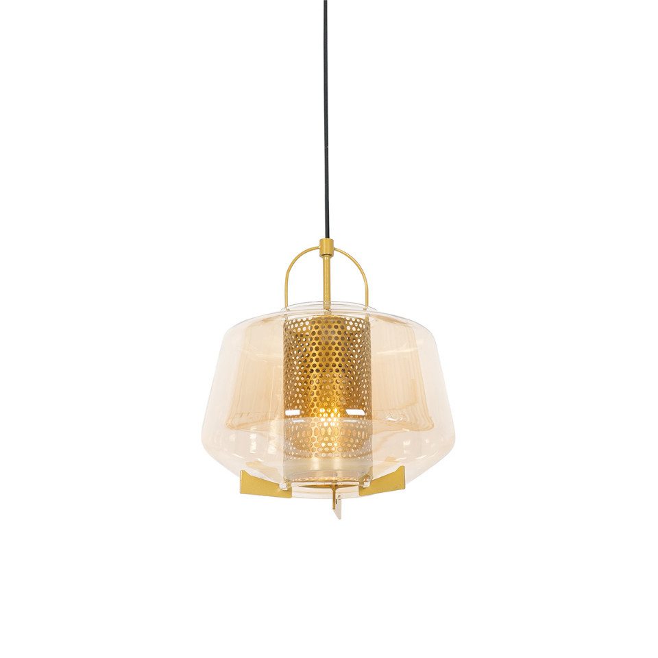 Qazqa Pendelleuchte Kevin, ohne Leuchtmittel, E27, Gold/Messing, Art Deco, Glas, 1-flammig
