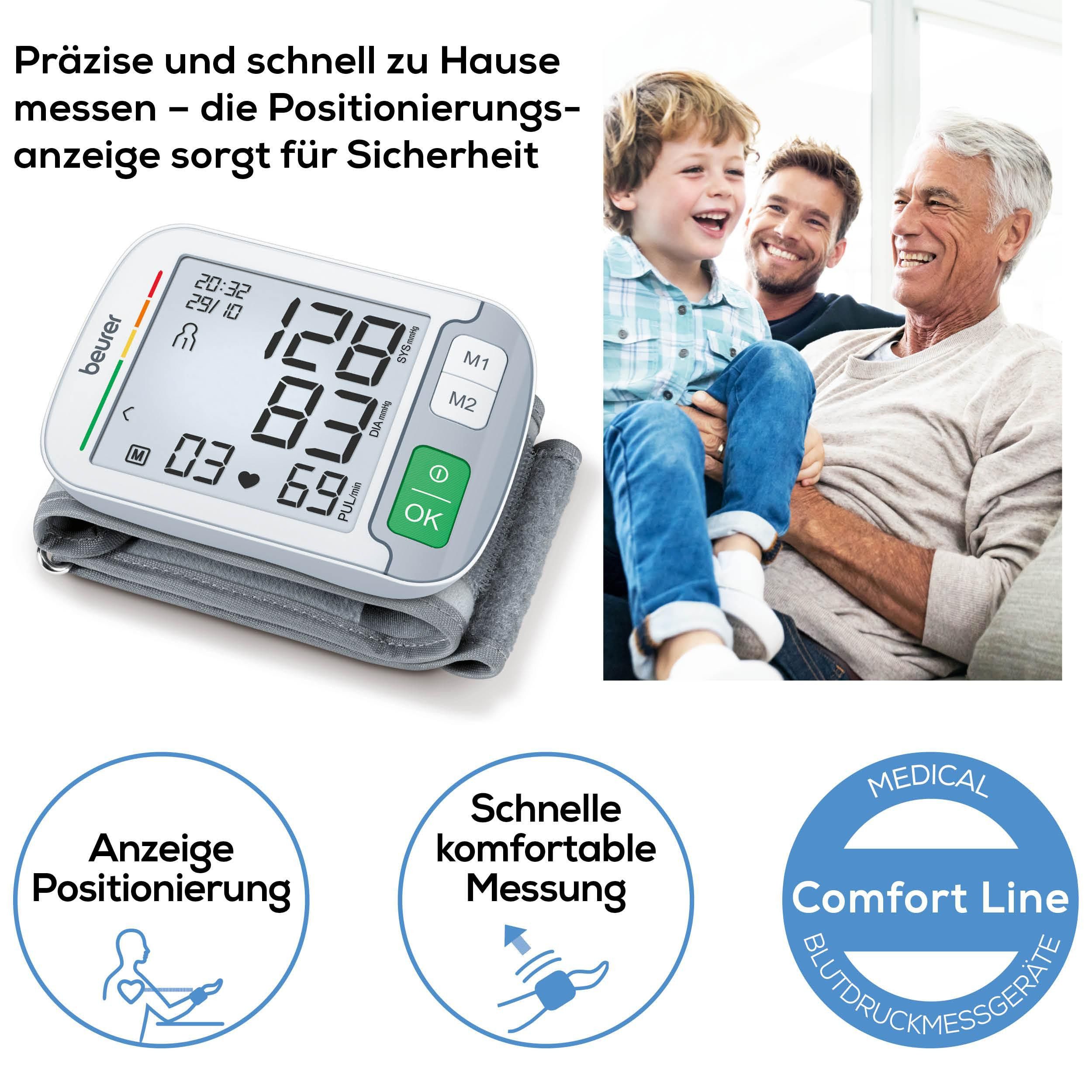 BEURER Handgelenk-Blutdruckmessgerät BC 51 mit Durchschnittswertberechnung der letzten 7 Tage, Farbiger Risikoindikator und Arrhythmie-Erkennung
