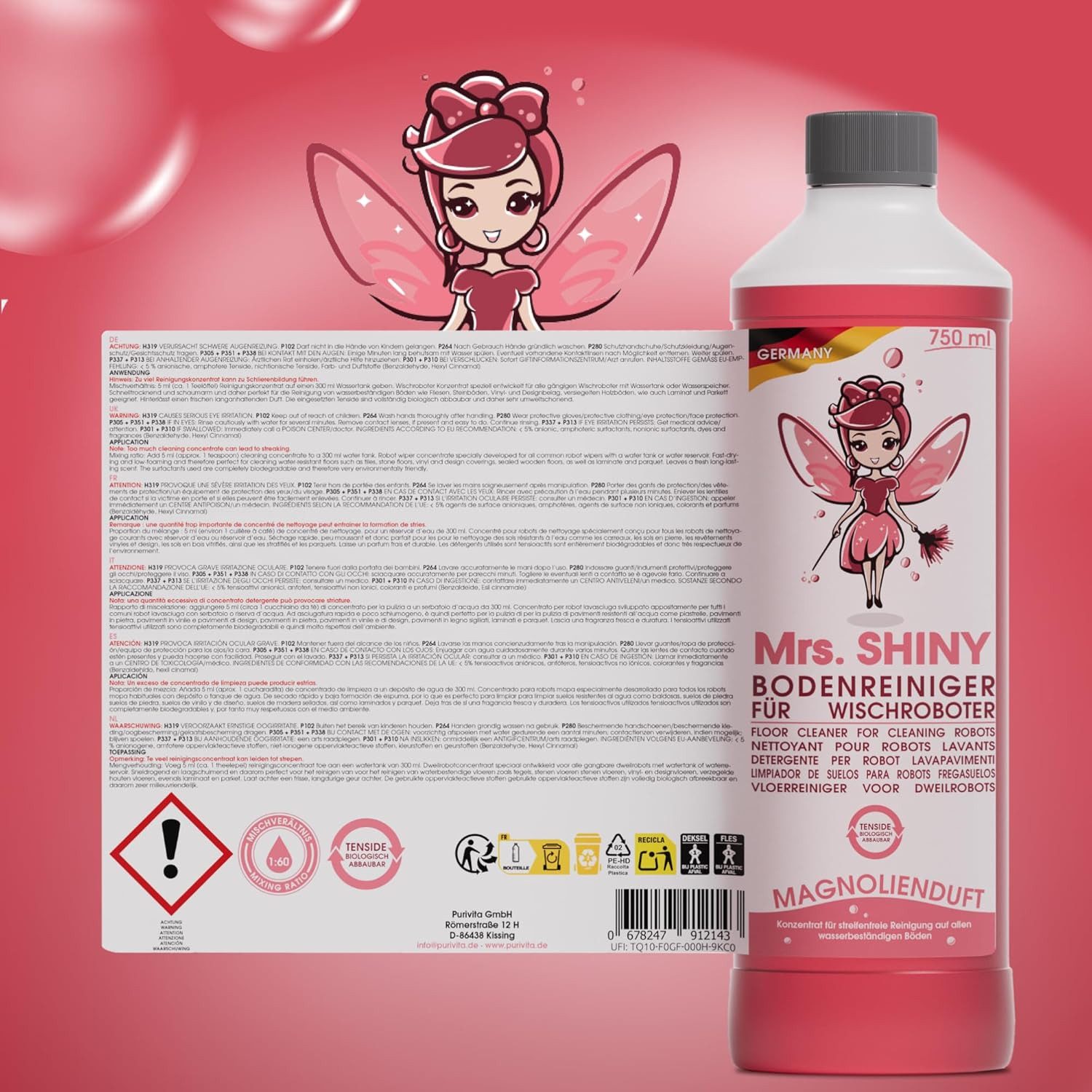 Mrs Shiny Wischroboter Mrs. Shiny-Bodenreiniger für Wischroboter 750ml Konzentrat