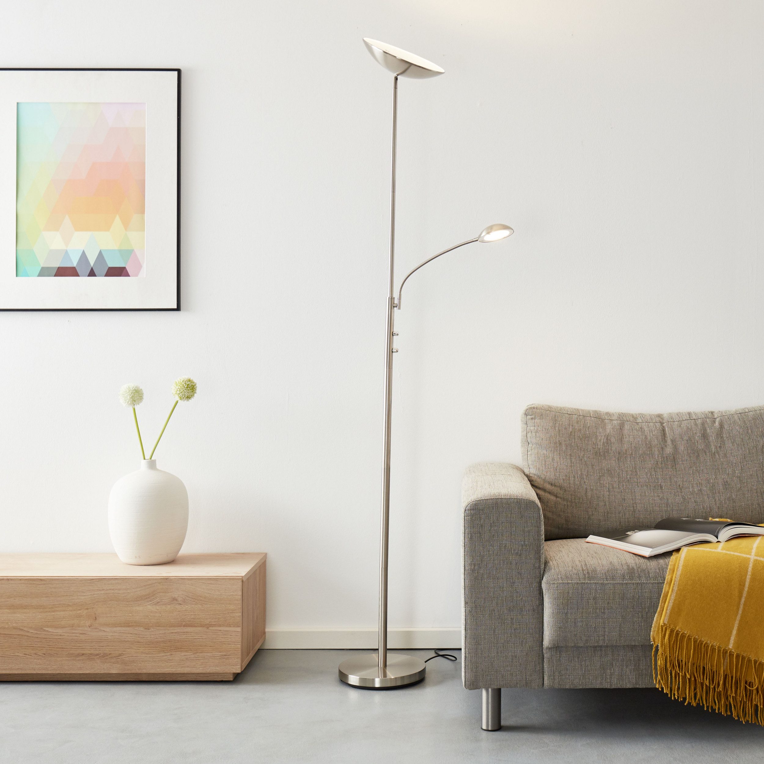 Lightbox Stehlampe, LED fest integriert, Warmweiß, Deckenfluter warmweißem Licht - Stehleuchte mit einstellbarem Lesearm