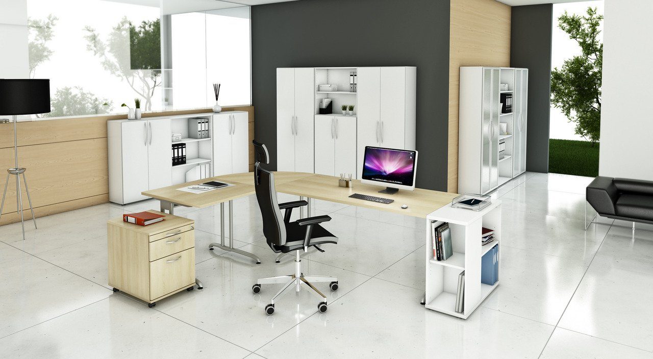PROREGAL® Schreibtisch Schreibtisch Markku, Weiß 80x80cm,  Ahorn, 72cm  BxT Arbeitshöhe