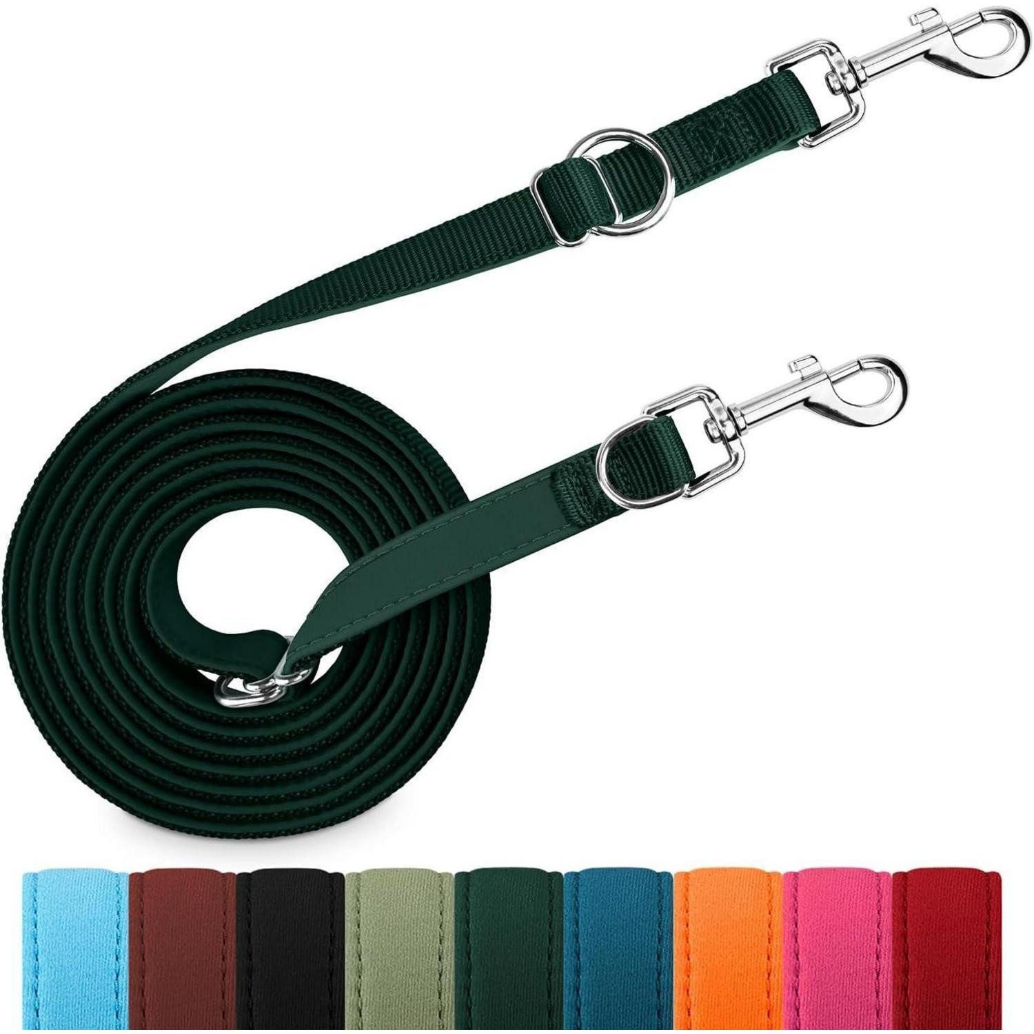 LuxusKollektion Tier-Halsband Hundeleine Schleppleine Führleine Nylon 2 Karabiner 3 Meter Dunkelgrün