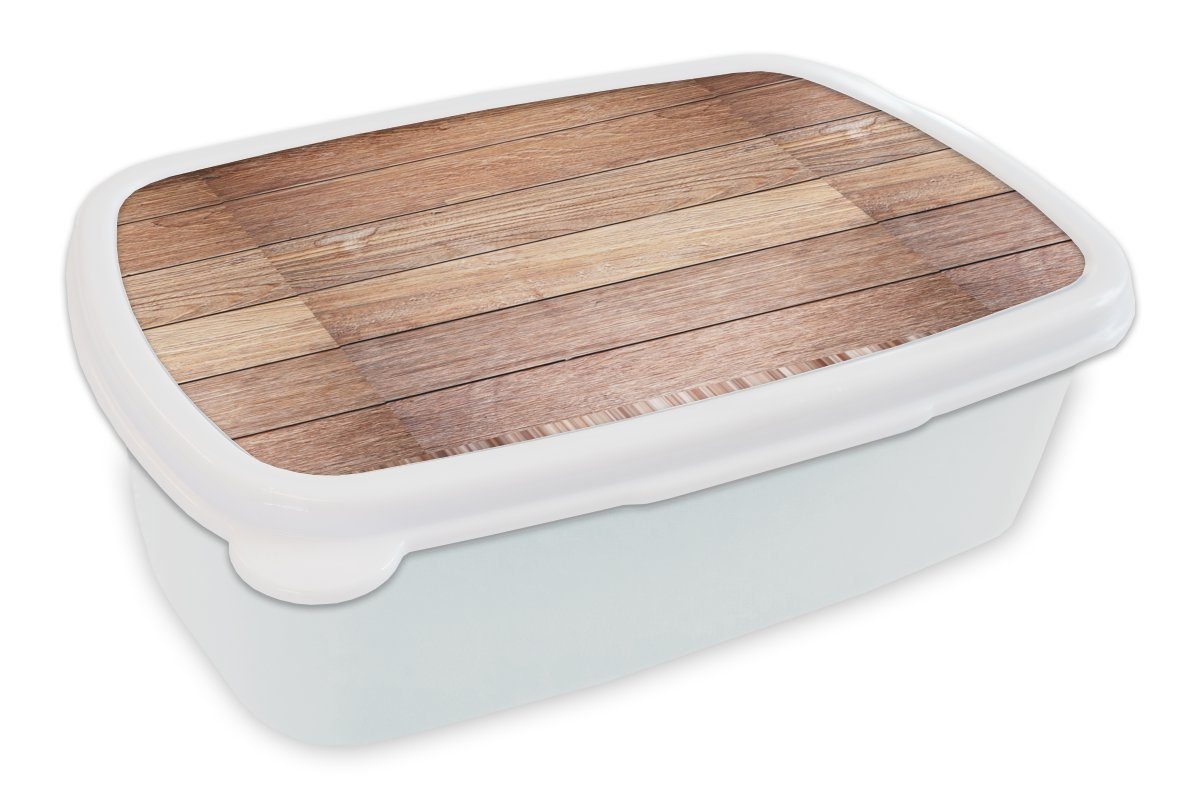 Muster, - MuchoWow Brotbox weiß (2-tlg), Mädchen und für Lunchbox und Erwachsene, Kunststoff, Dielen - Jungs Brotdose, für Kinder Eiche