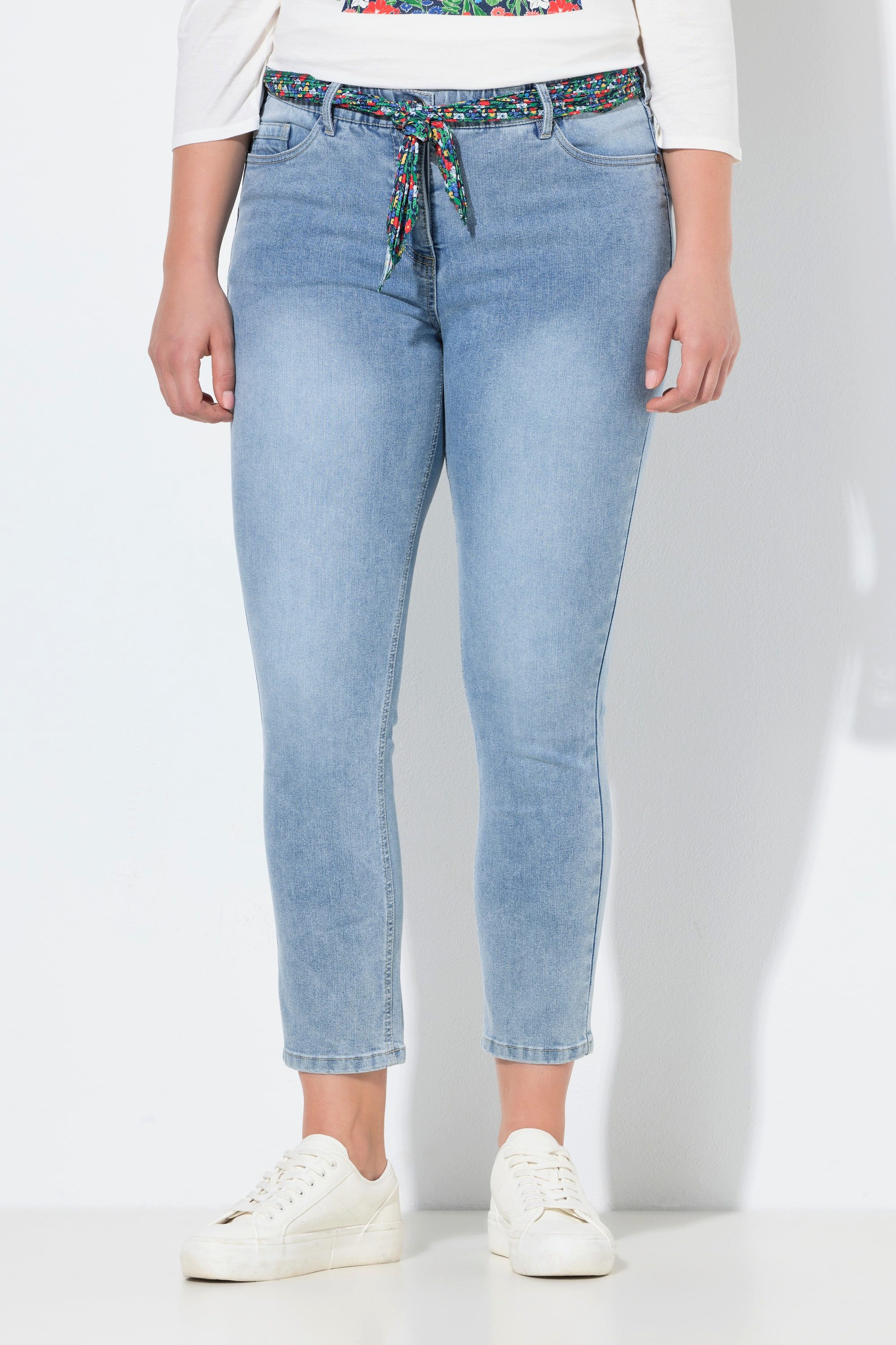 Ulla Popken Regular-fit-Jeans Jeans Sarah Tuchgürtel verkürzt schmales Bein