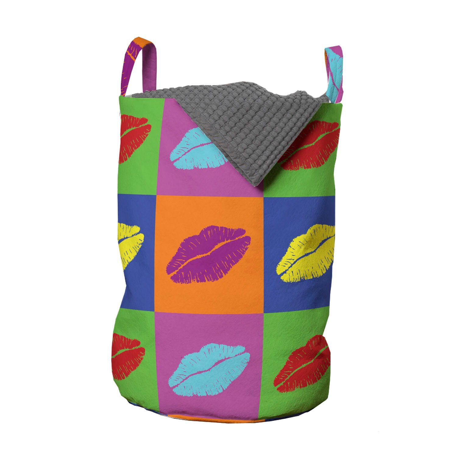 Abakuhaus Wäschesäckchen Wäschekorb mit Griffen Kordelzugverschluss für Waschsalons, Kuss Vibrant Pop Art Küsse