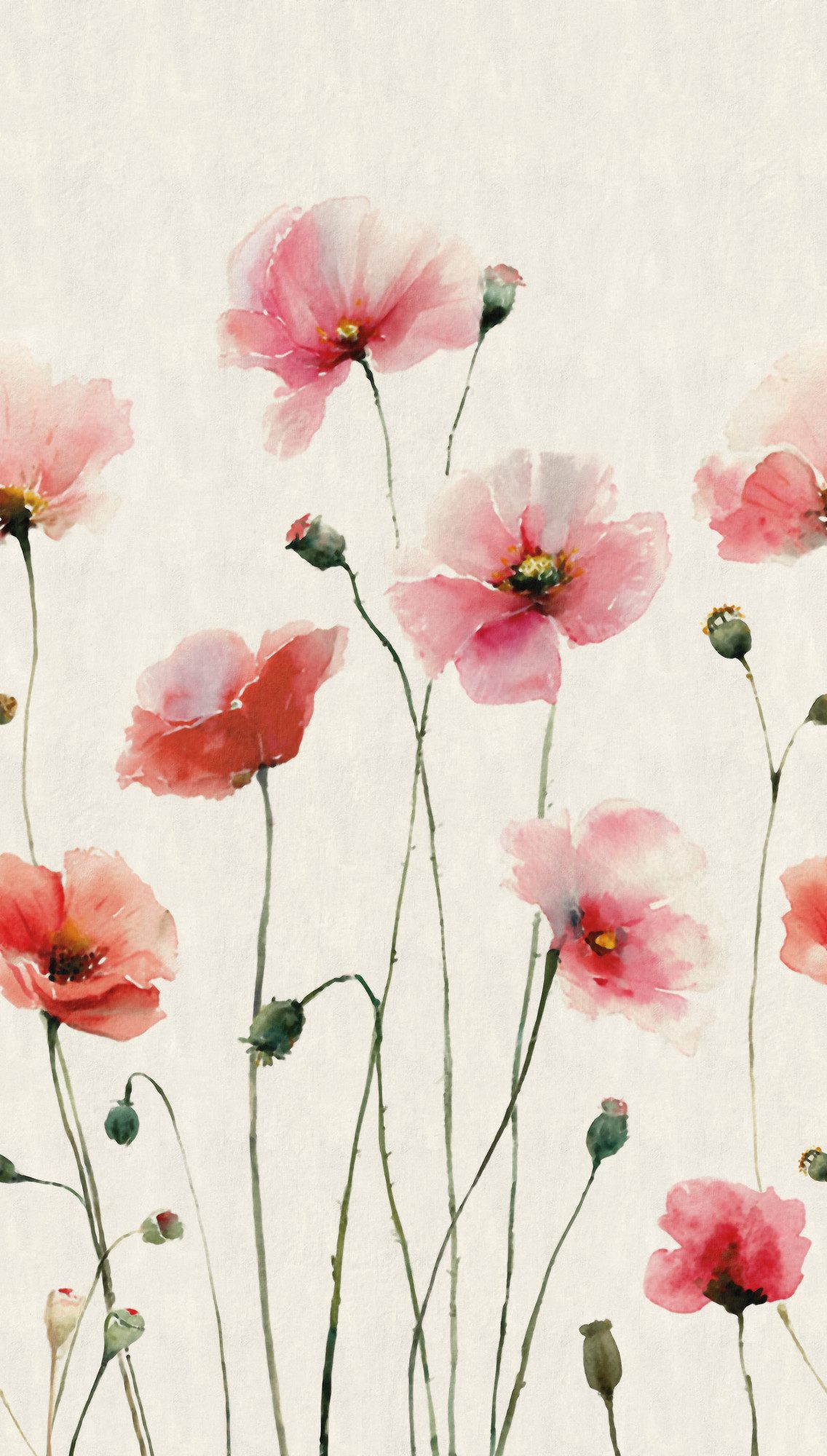 living walls Fototapete The Wall 4 Flowers – Aquarell-Mohnblumen Vlies-Fototapete, leicht strukturiert, floral, matt, botanisch, (1 St), Aquarell-Mohnblumen mit fließender Tiefenwirkung
