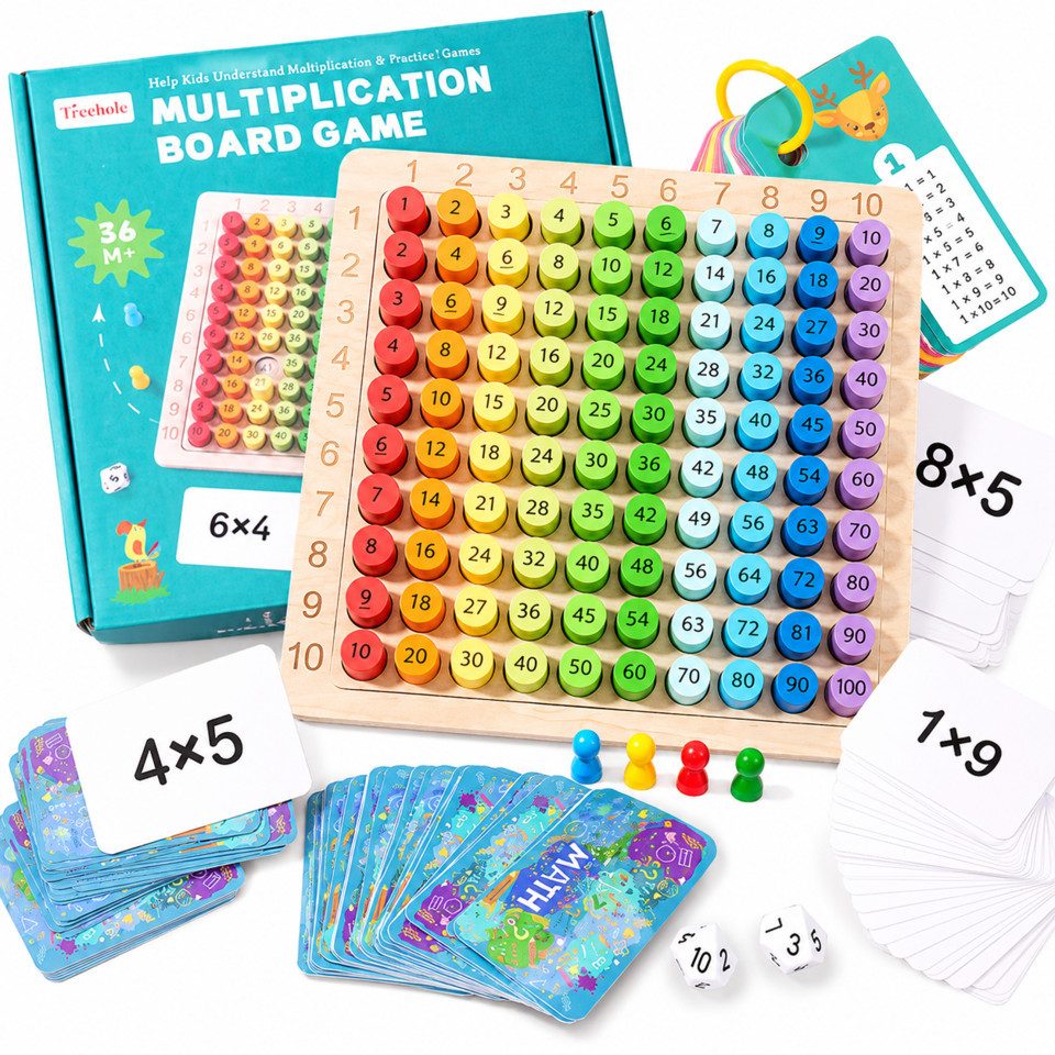 White Fox Studio Lernspielzeug 1x1 Lernen Spiel Multiplikationsbrett Montessori Multiplikation Board (1x1 Mathe, Lernspiel), frühkindliche Bildung