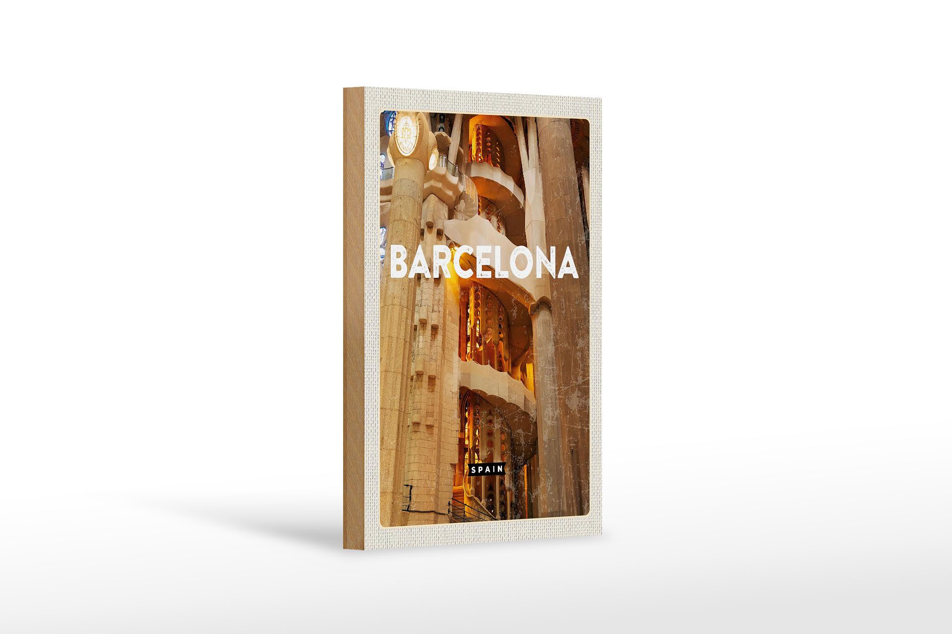 Femer GmbH Holzbild Reise 12x18 cm Barcelona Spanien Mittelalter Bild, (1 St), Glatte Holzfaserplatte (MDF), vorn beschichtet