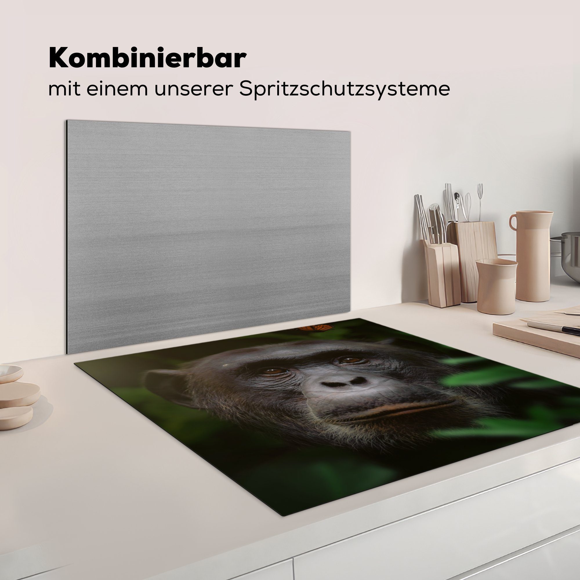 cm, Arbeitsplatte - tlg), für Vinyl, Herdblende-/Abdeckplatte 78x78 MuchoWow küche - Ceranfeldabdeckung, Tiere Affe (1 Dschungel,