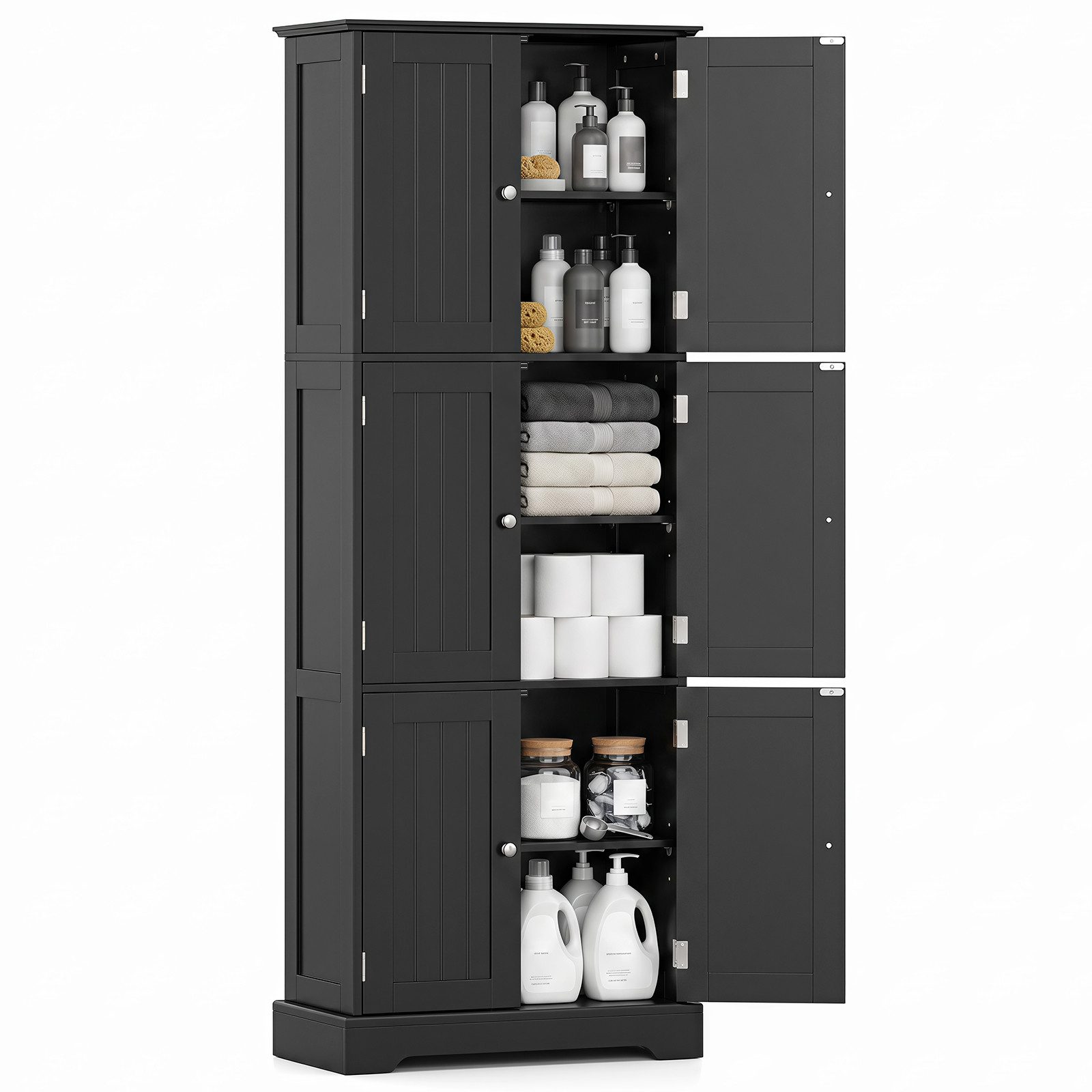 COSTWAY Vorratsschrank Küche Hochschrank Bad Küchenschrank weiß Holz 60x30x160cm